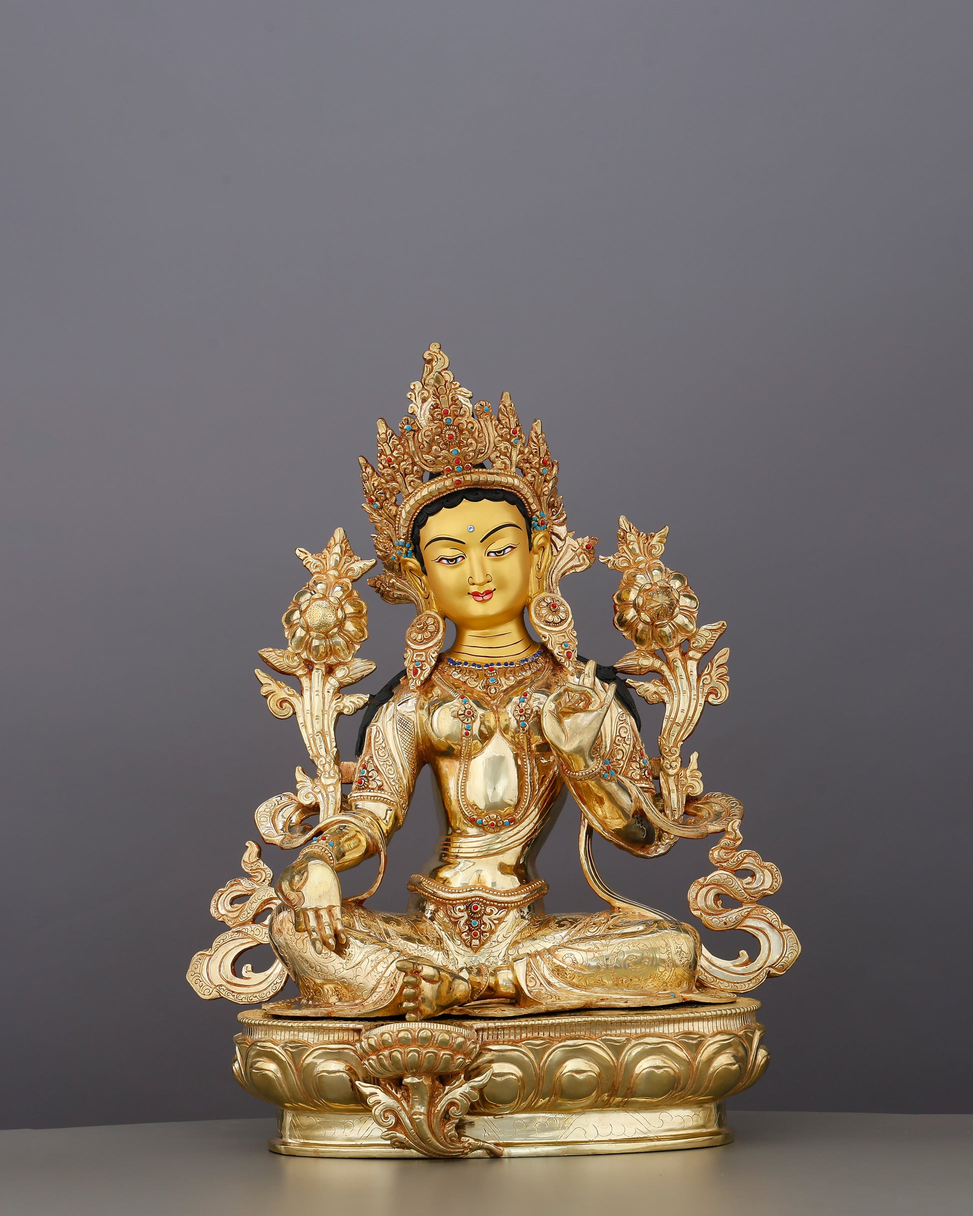 She Rises Before You Finish Calling | Grand 24K Gold Gilded Green Tara From Nepal - Authentic Handcrafted Statue