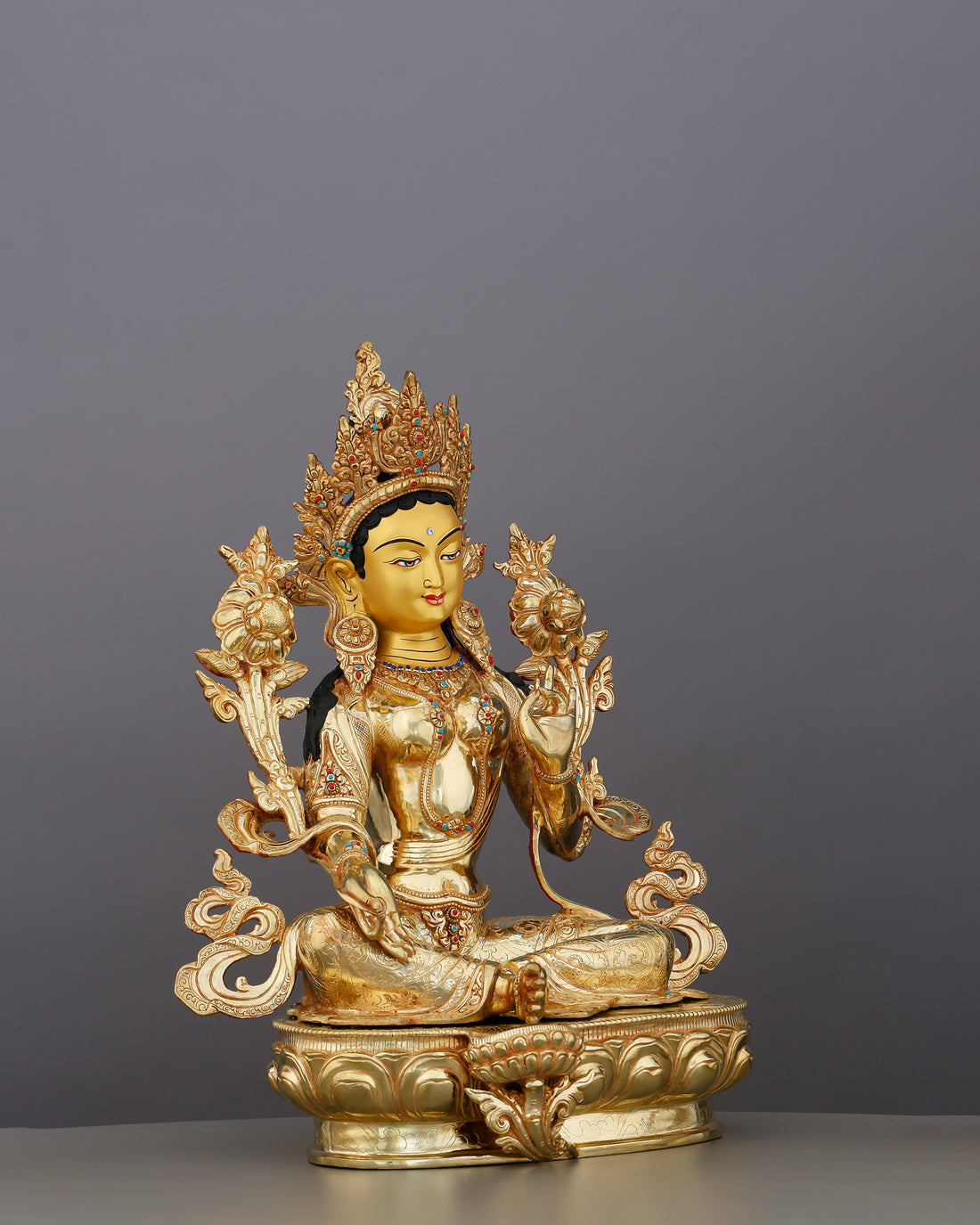 She Rises Before You Finish Calling | Grand 24K Gold Gilded Green Tara From Nepal - Handcrafted Buddhist Statue - Authentic Sacred Art