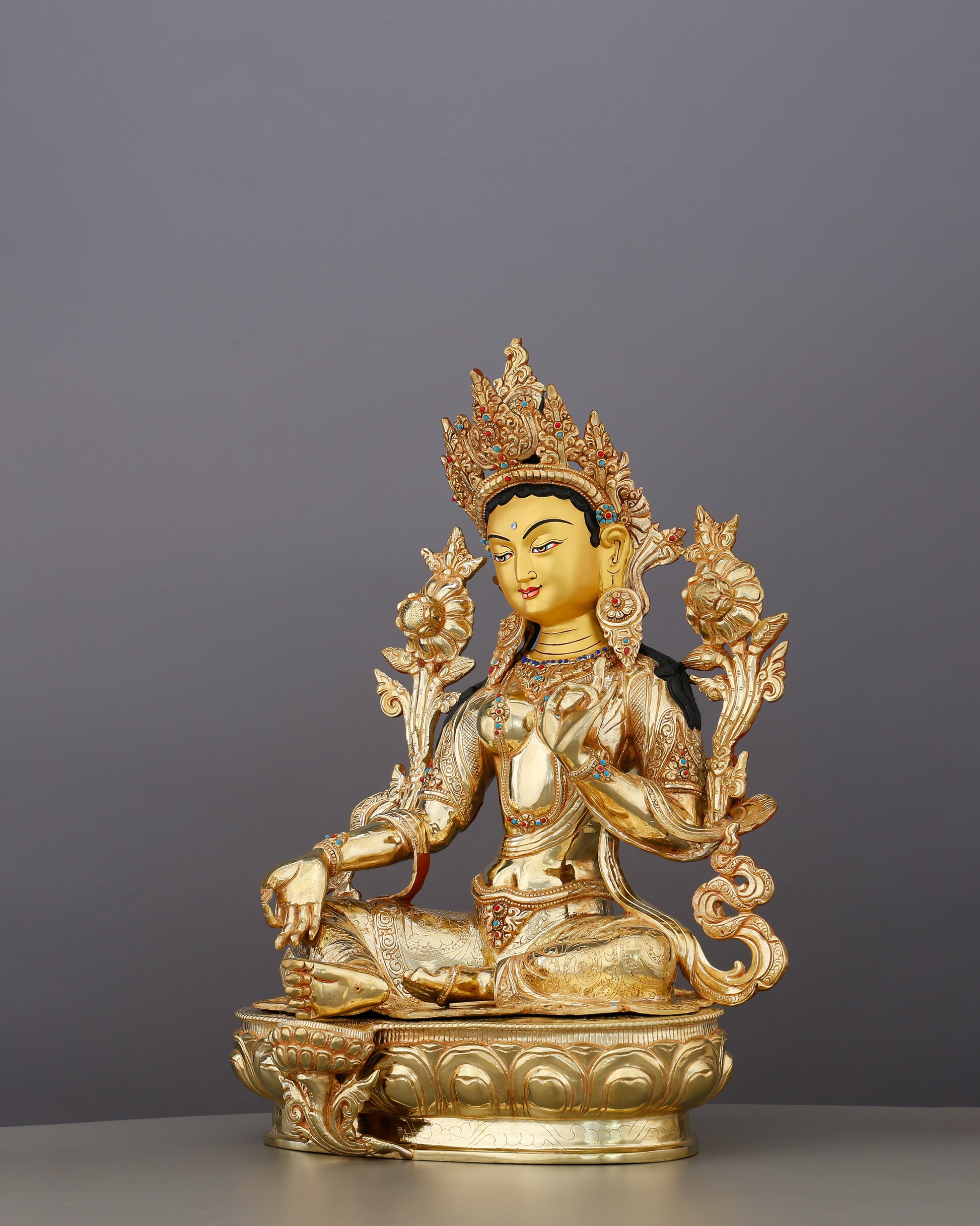 She Rises Before You Finish Calling | Grand 24K Gold Gilded Green Tara From Nepal - Authentic Handcrafted Statue