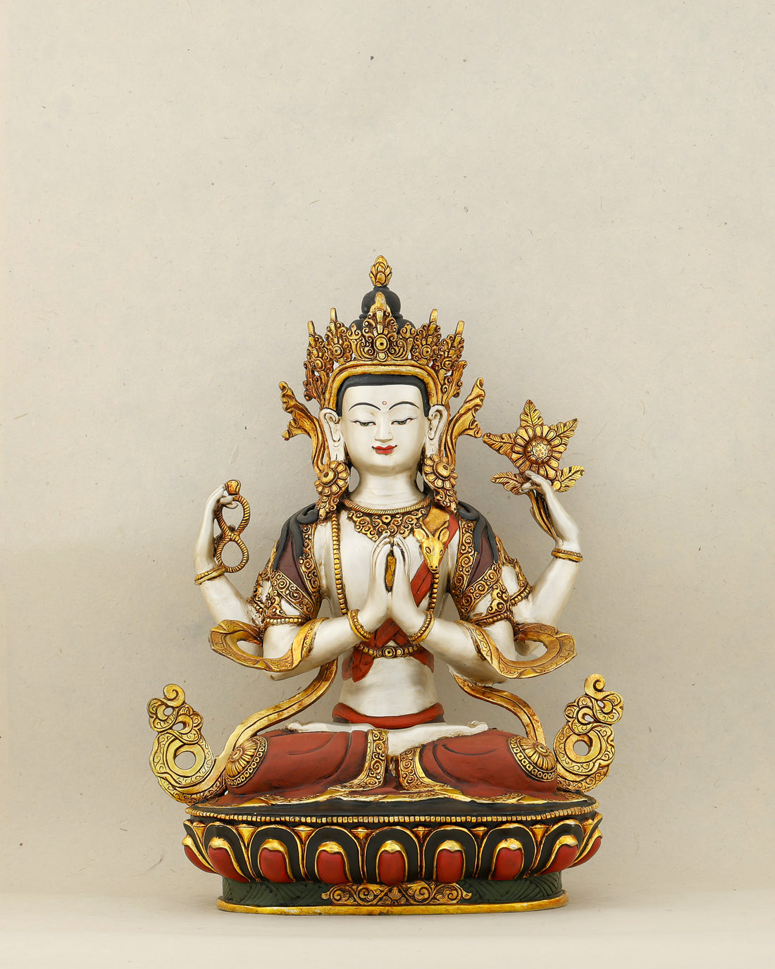 White as Mercy, Gold as Grace | Handcrafted Chengresi From The Himalayas - Handcrafted Buddhist Statue