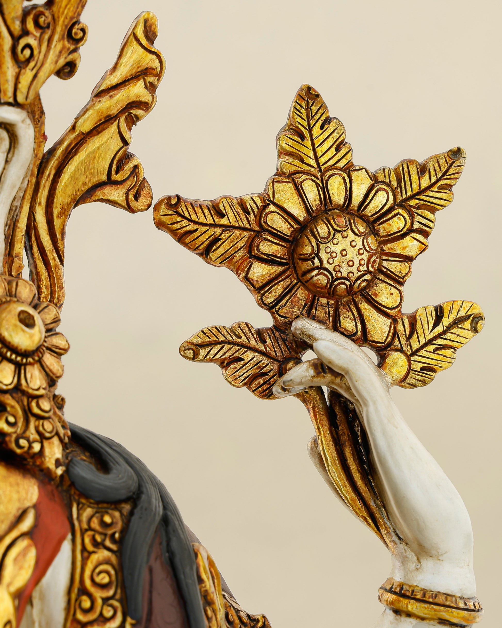 White as Mercy, Gold as Grace | Handcrafted Chengresi From The Himalayas - Authentic Handcrafted Statue