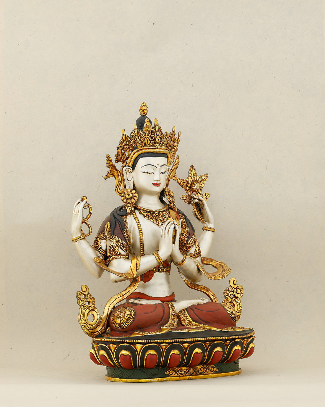 White as Mercy, Gold as Grace | Handcrafted Chengresi From The Himalayas - Handcrafted Buddhist Statue - Authentic Sacred Art