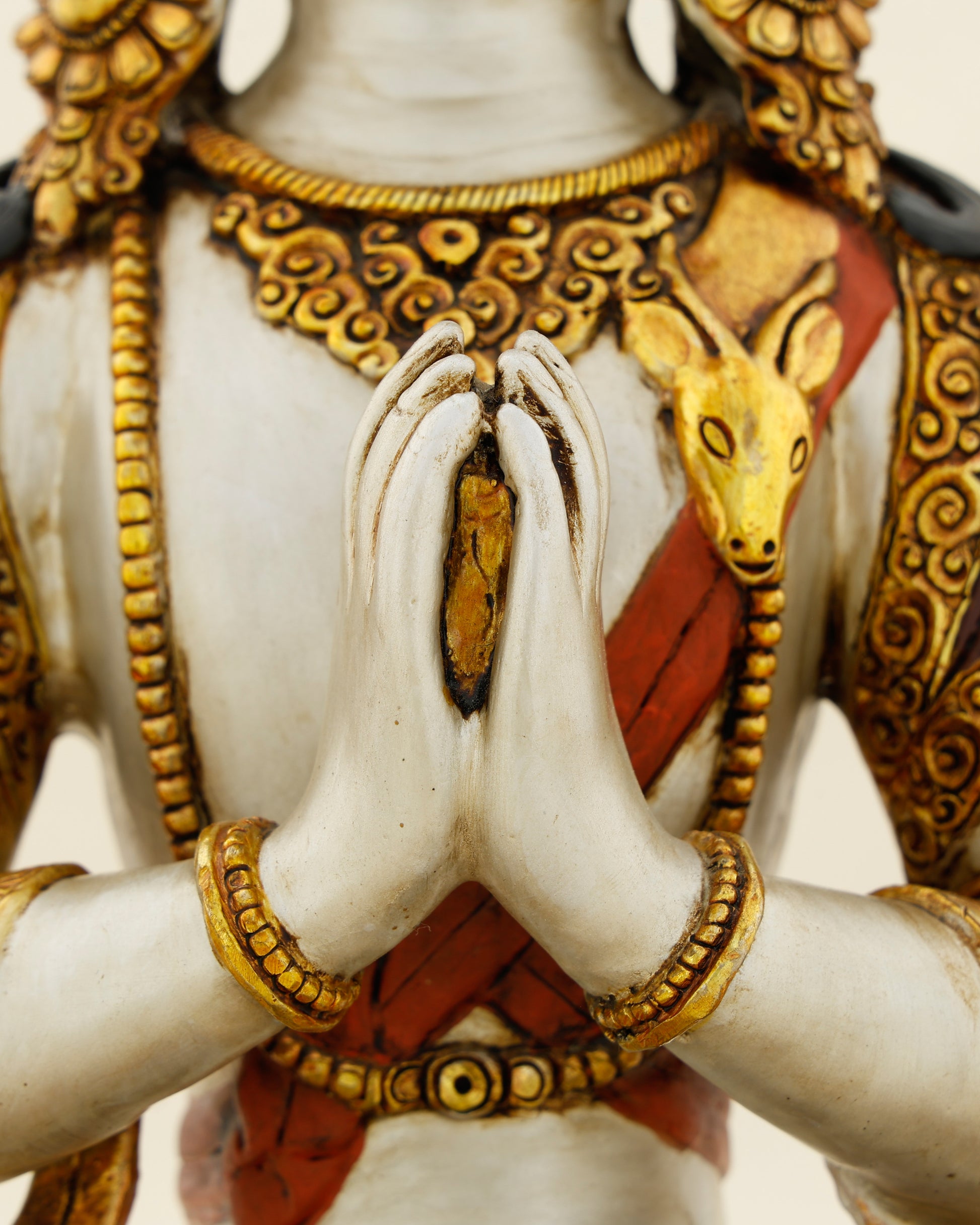 White as Mercy, Gold as Grace | Handcrafted Chengresi From The Himalayas - Authentic Handcrafted Statue