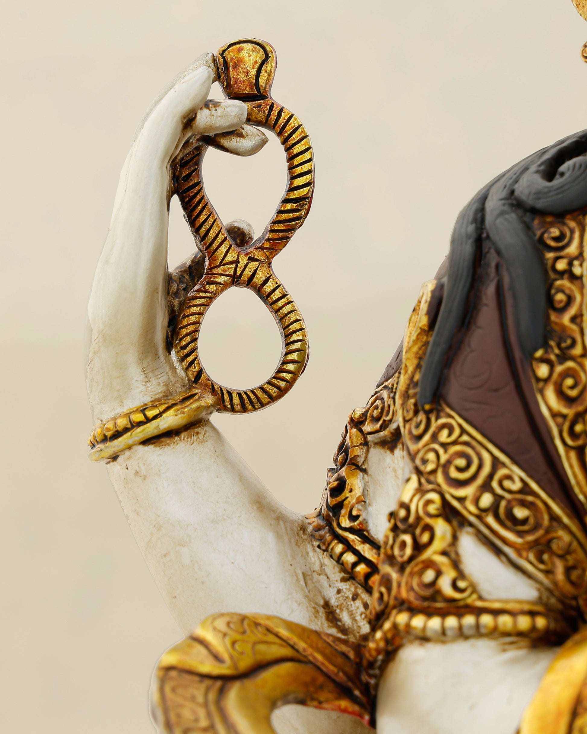White as Mercy, Gold as Grace | Handcrafted Chengresi From The Himalayas - Authentic Handcrafted Statue