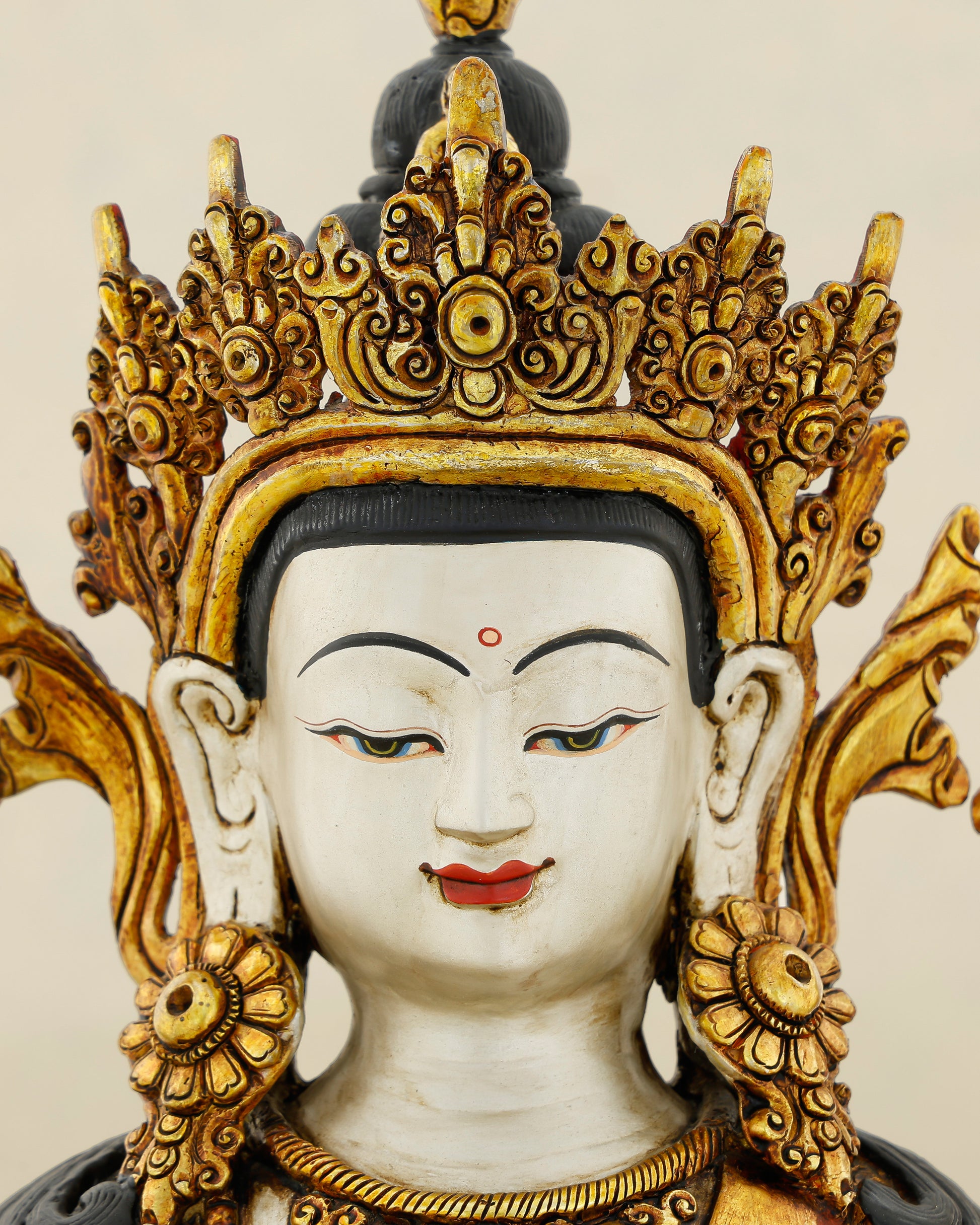 White as Mercy, Gold as Grace | Handcrafted Chengresi From The Himalayas - Authentic Handcrafted Statue