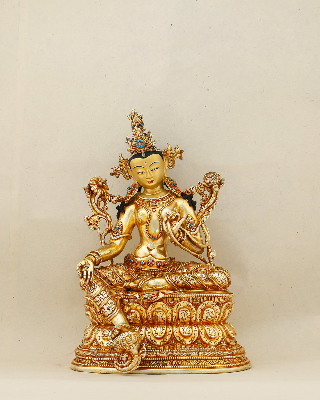 Gold That Moves, Grace That Never Waits | 24K Gold Gilded Green Tara From Nepal - Handcrafted Buddhist Statue