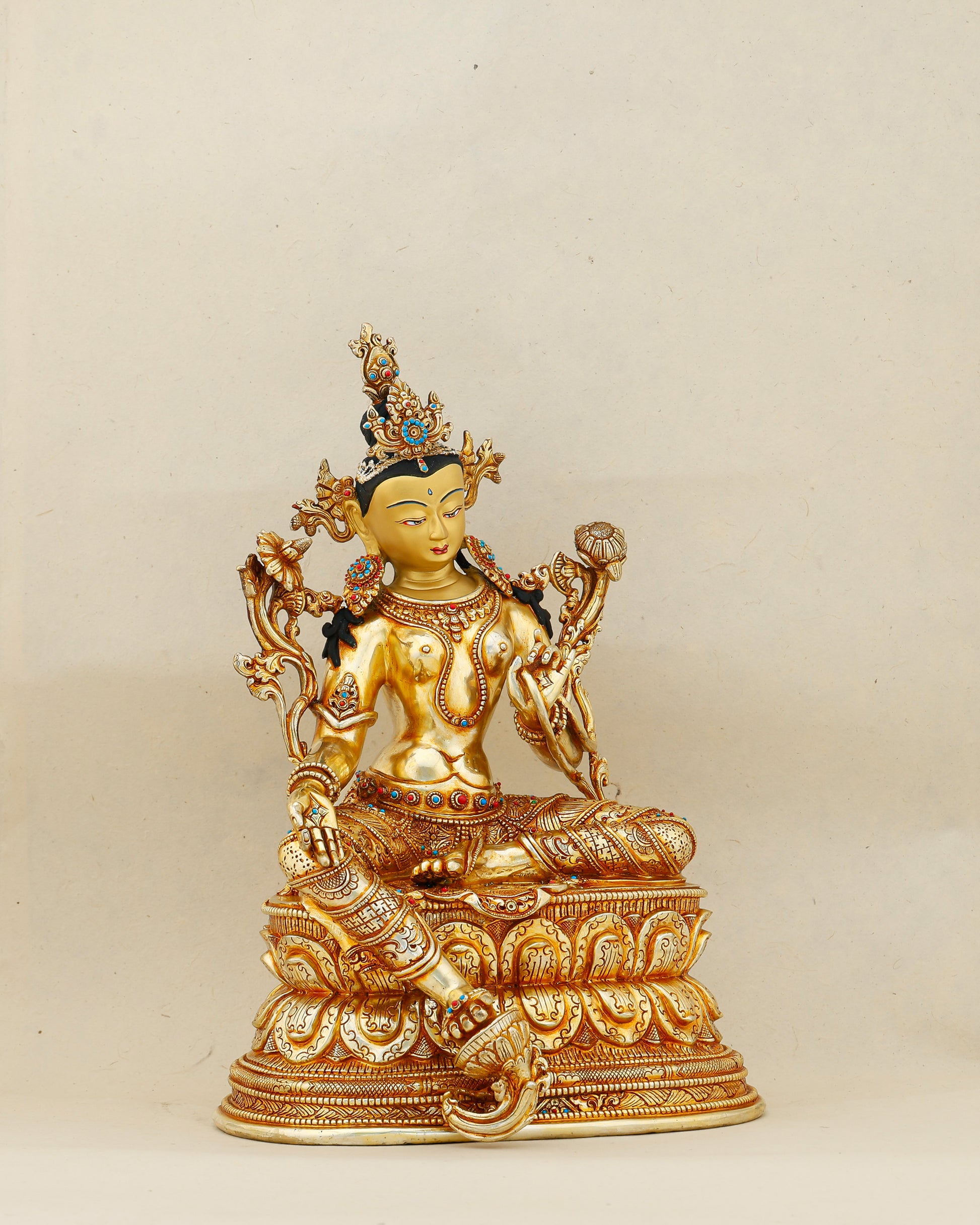 Gold That Moves, Grace That Never Waits | 24K Gold Gilded Green Tara From Nepal - Authentic Handcrafted Statue