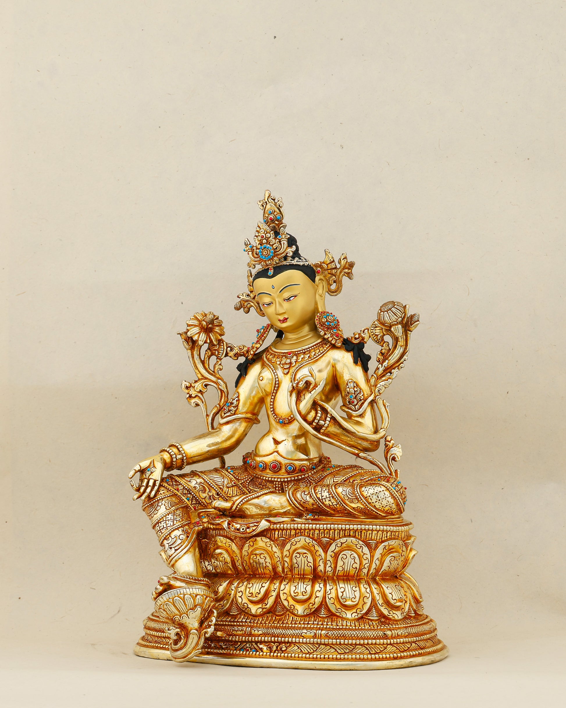 Gold That Moves, Grace That Never Waits | 24K Gold Gilded Green Tara From Nepal - Authentic Handcrafted Statue