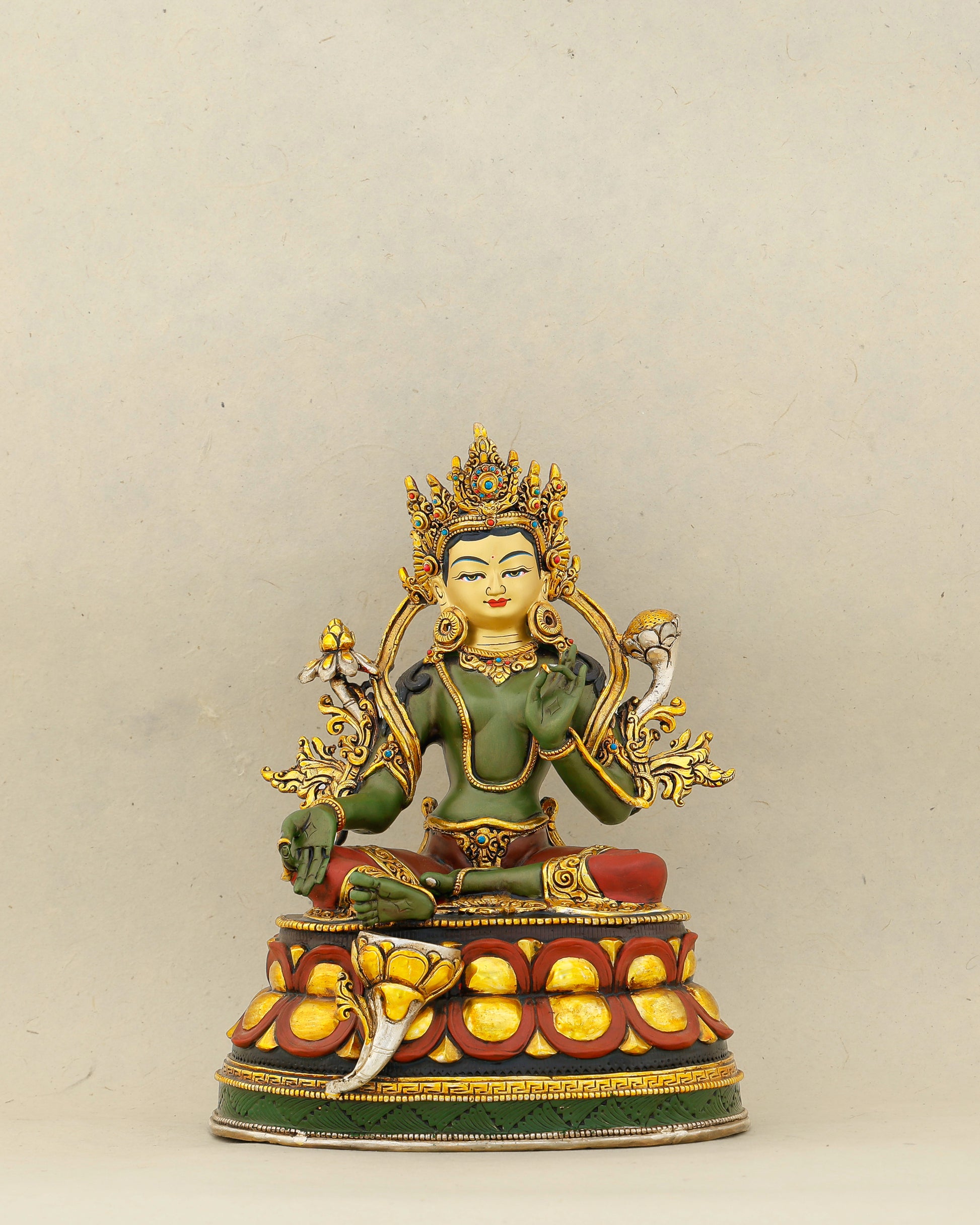 Compact in Form, Boundless in Compassion |&nbsp; Handcrafted Green Tara Statue - Authentic Handcrafted Statue