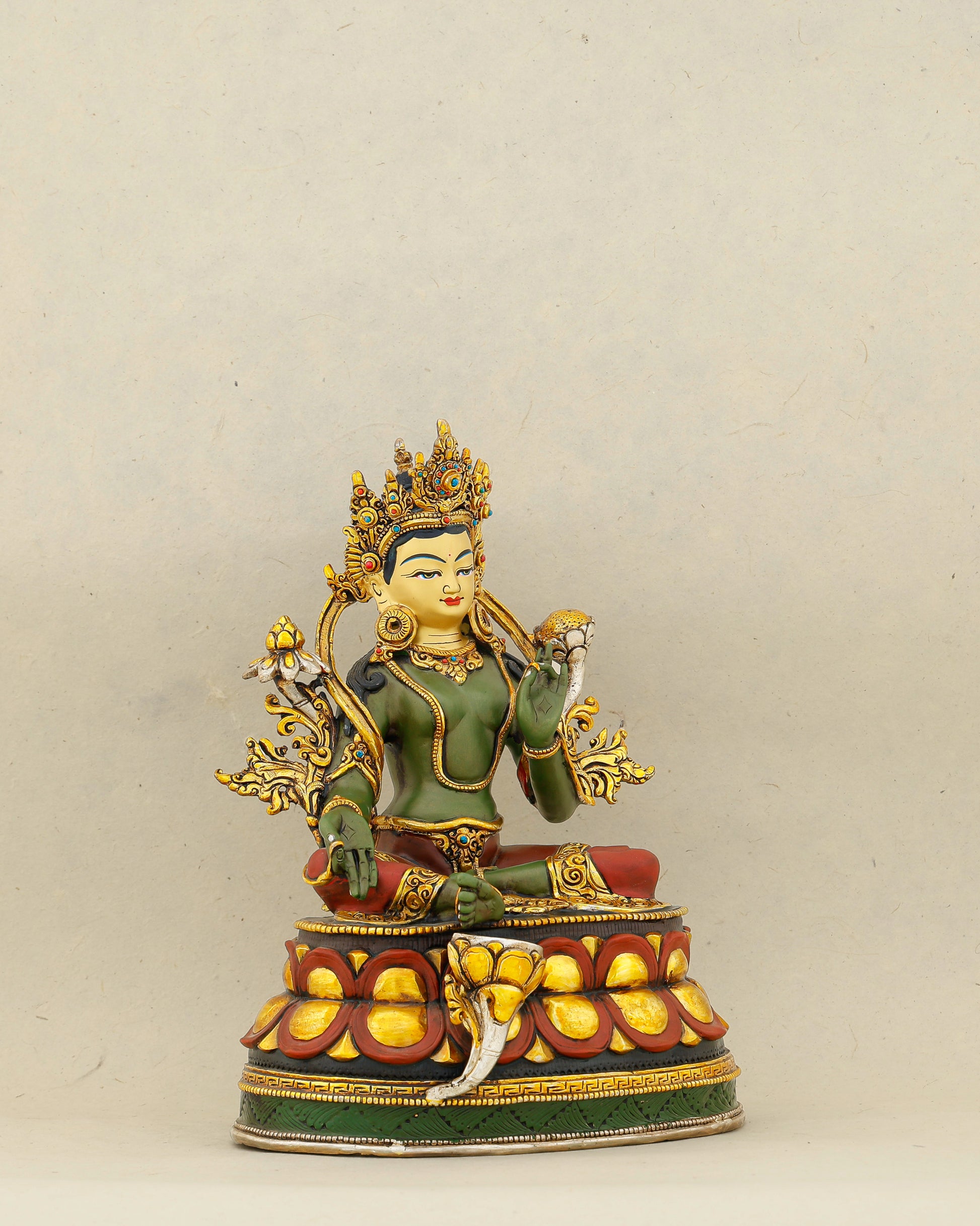 Compact in Form, Boundless in Compassion |&nbsp; Handcrafted Green Tara Statue - Authentic Handcrafted Statue