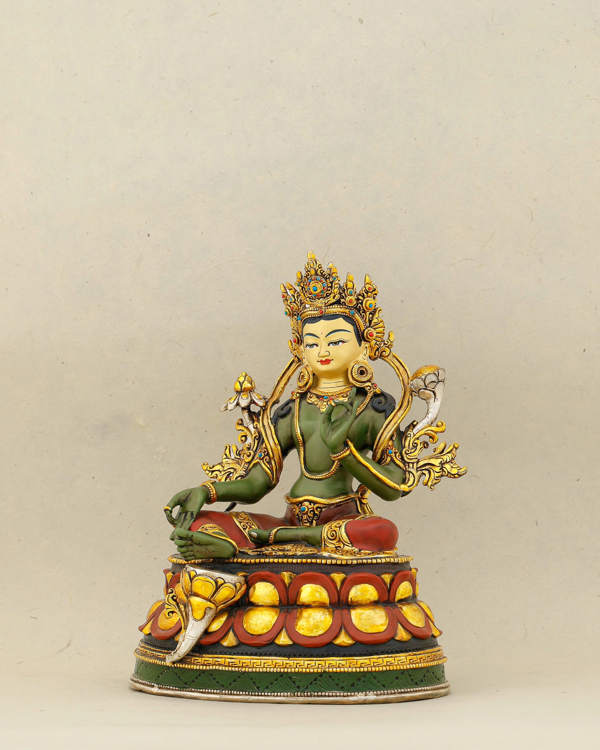 Compact in Form, Boundless in Compassion |&nbsp; Handcrafted Green Tara Statue - Authentic Handcrafted Statue