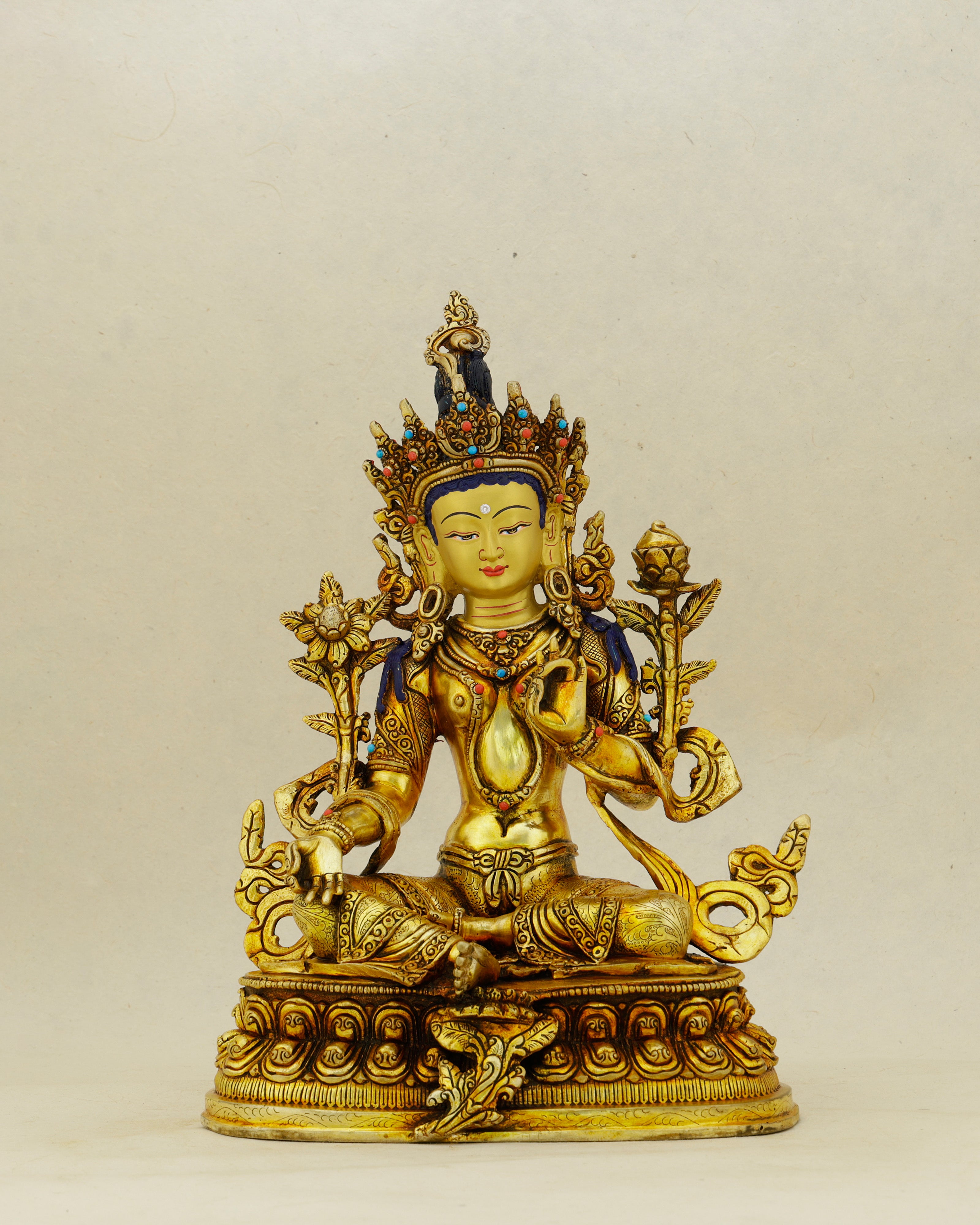 Golden Courage, Endless Grace | 24K Gold Gilded Green Tara Statue