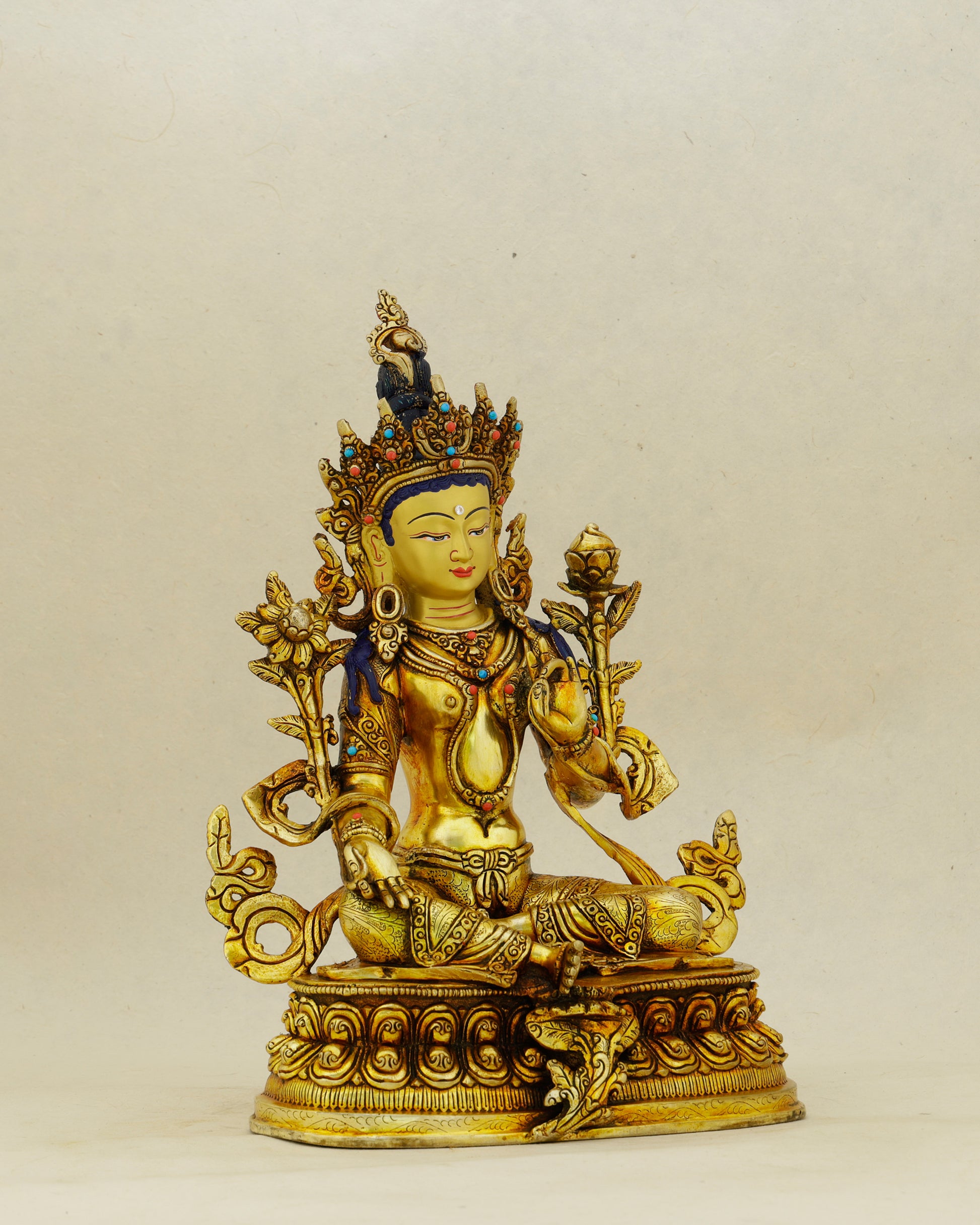 Golden Courage, Endless Grace | 24K Gold Gilded Green Tara Statue - Authentic Handcrafted Statue