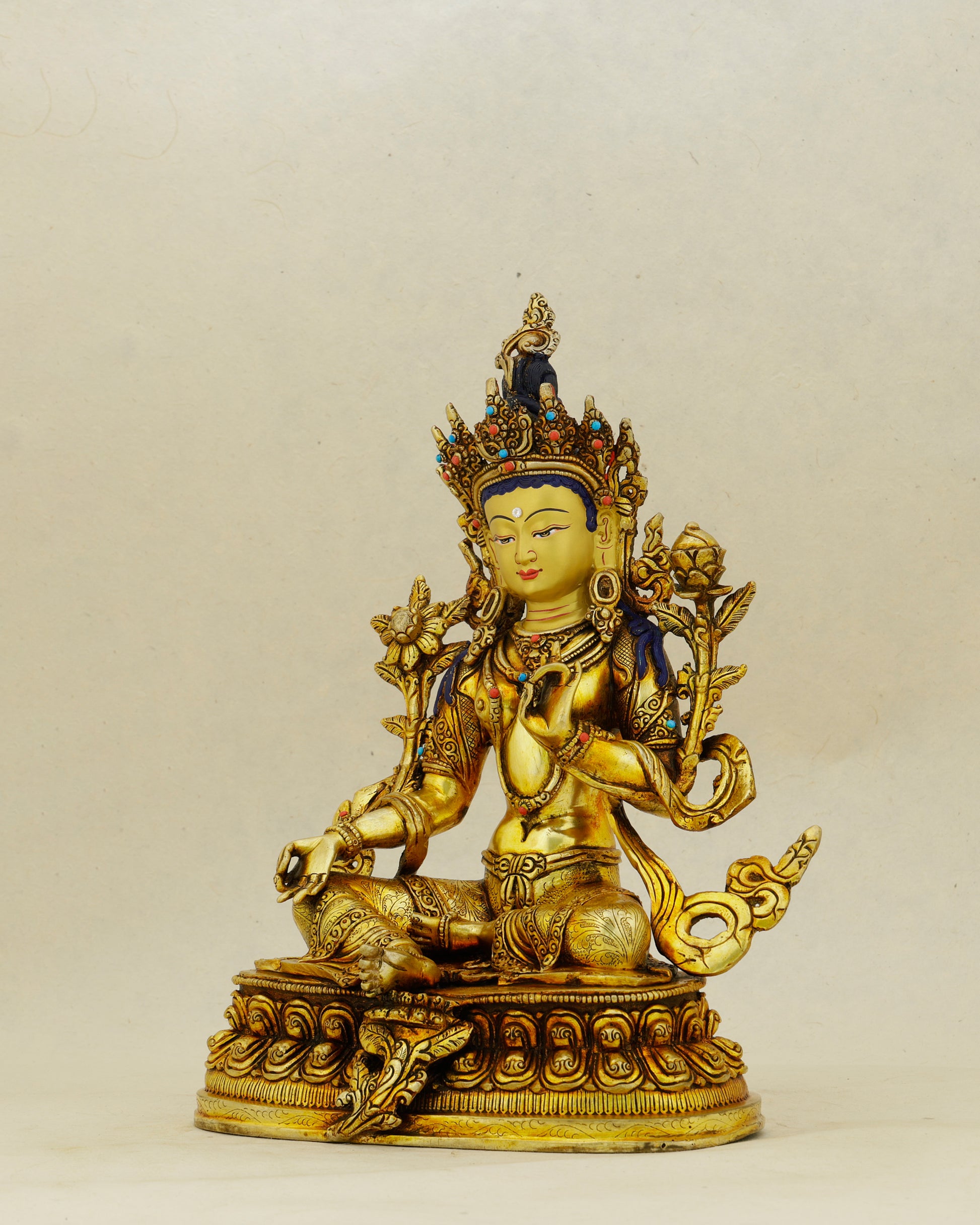 Golden Courage, Endless Grace | 24K Gold Gilded Green Tara Statue - Authentic Handcrafted Statue