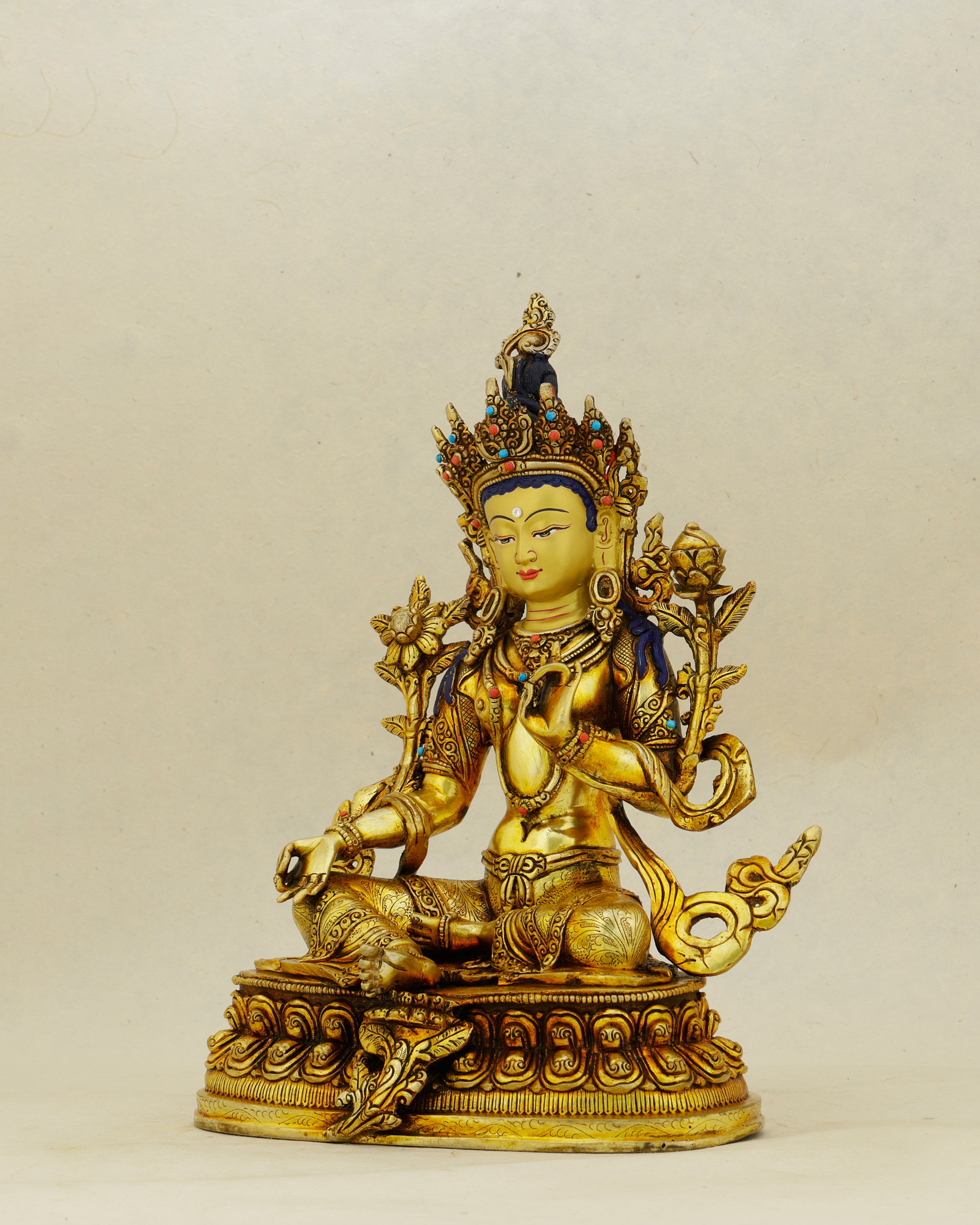 Golden Courage, Endless Grace | 24K Gold Gilded Green Tara Statue