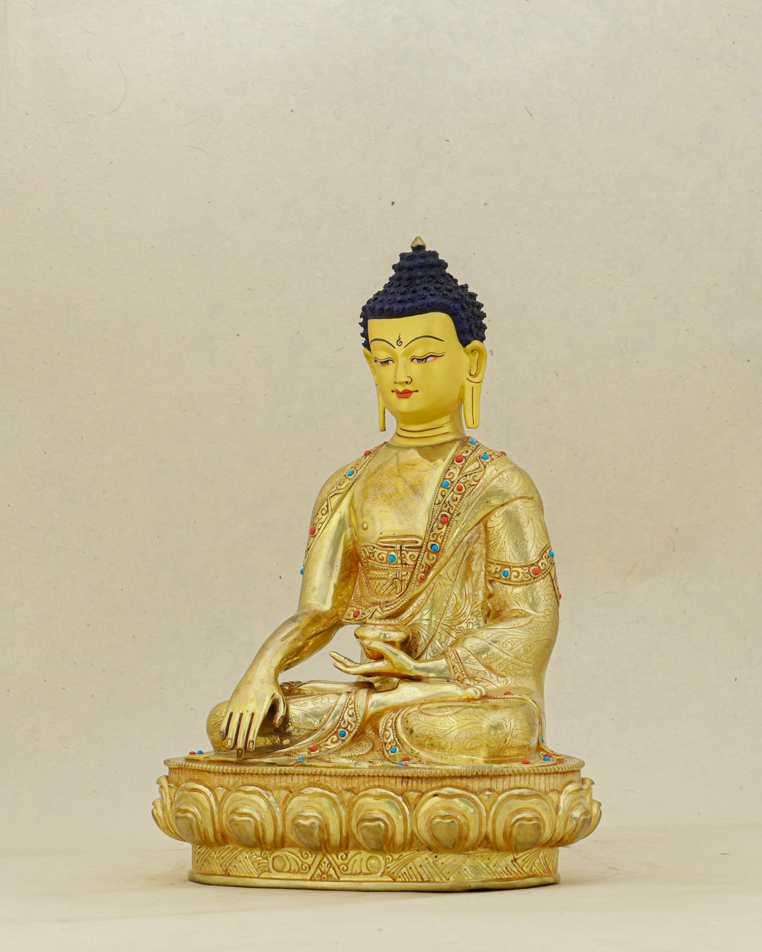 Every Detail a Devotion | Jewelled Gilded Sakyamuni Buddha From Nepal - Handcrafted Buddhist Statue - Authentic Sacred Art