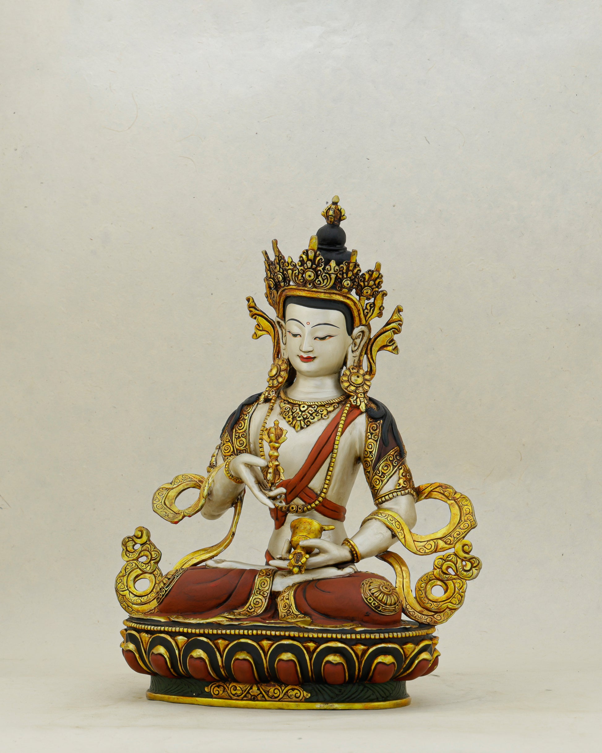 White as the Unstained Mind, Gold as Its Radiance | Handcrafted Vajrasattva From Nepal - Authentic Handcrafted Statue