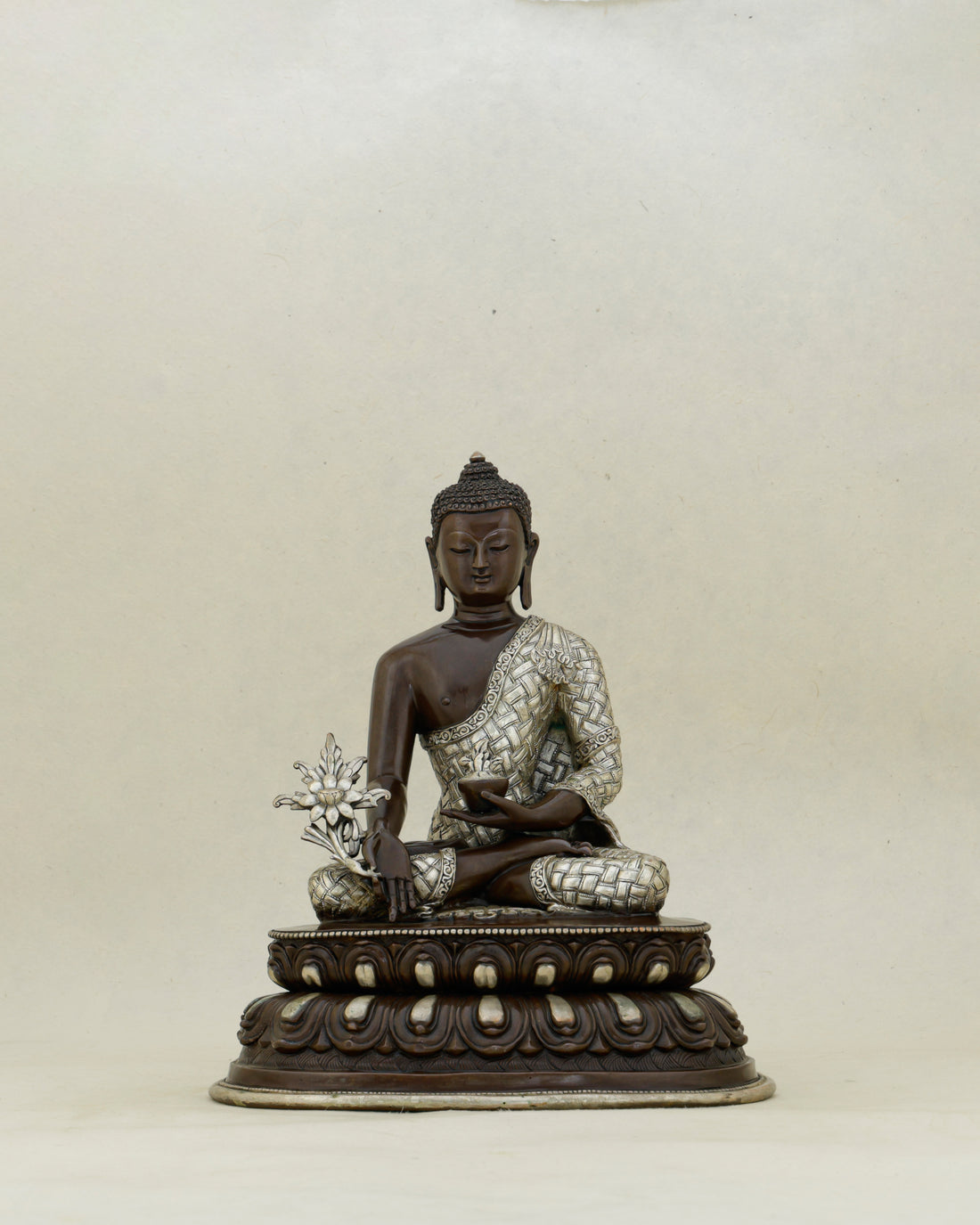 Bronze and Silver, Ancient and Healing | Oxidized Medicine Buddha From Nepal - Handcrafted Buddhist Statue
