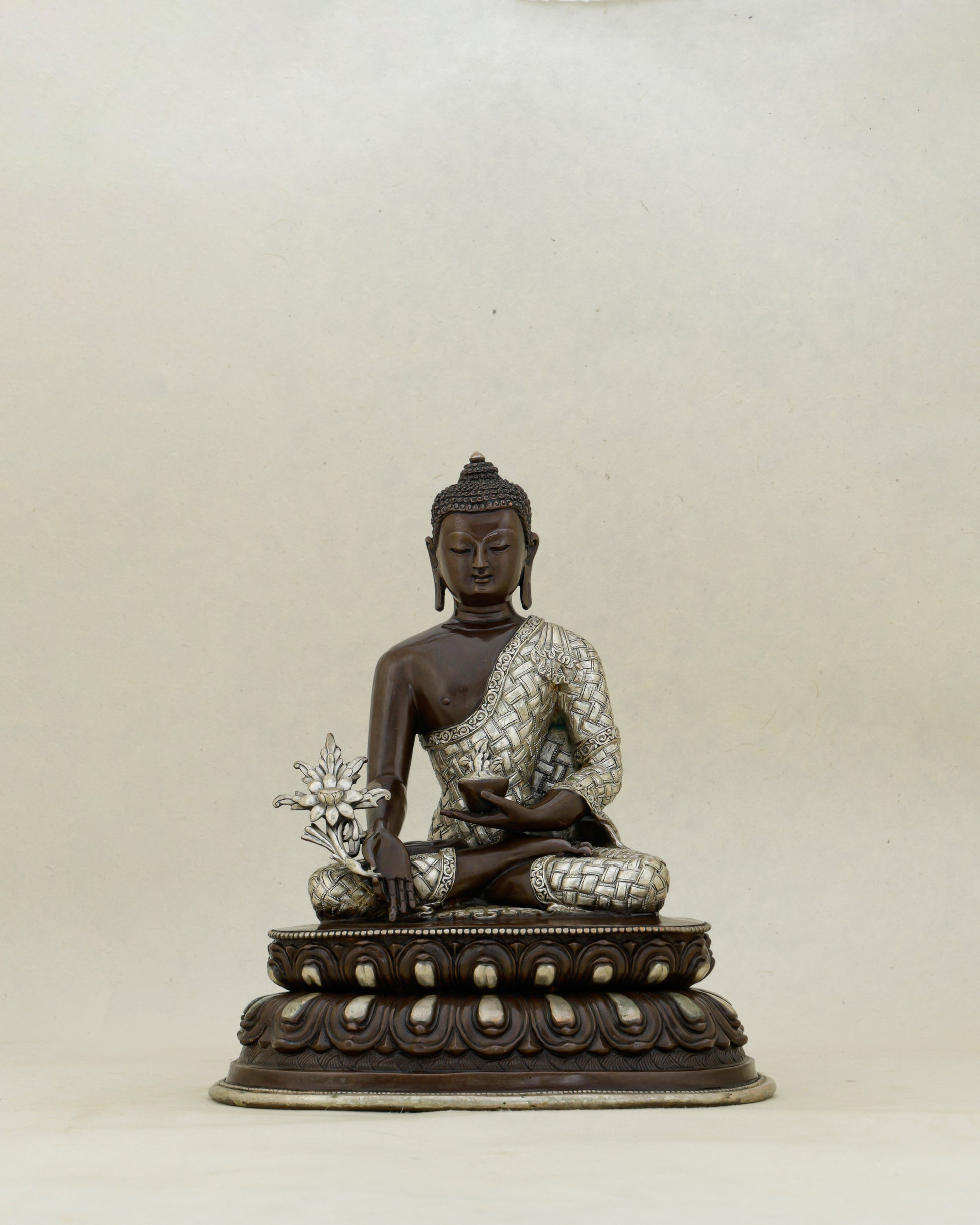 Bronze and Silver, Ancient and Healing | Oxidized Medicine Buddha From Nepal - Authentic Handcrafted Statue