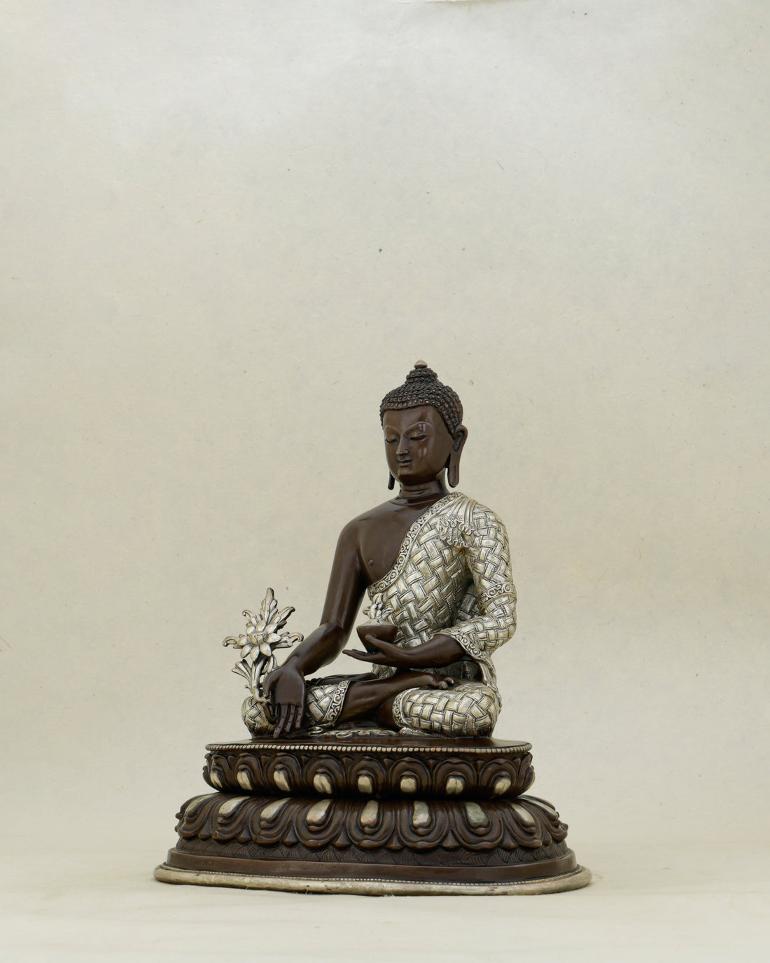 Bronze and Silver, Ancient and Healing | Oxidized Medicine Buddha From Nepal - Handcrafted Buddhist Statue - Authentic Sacred Art