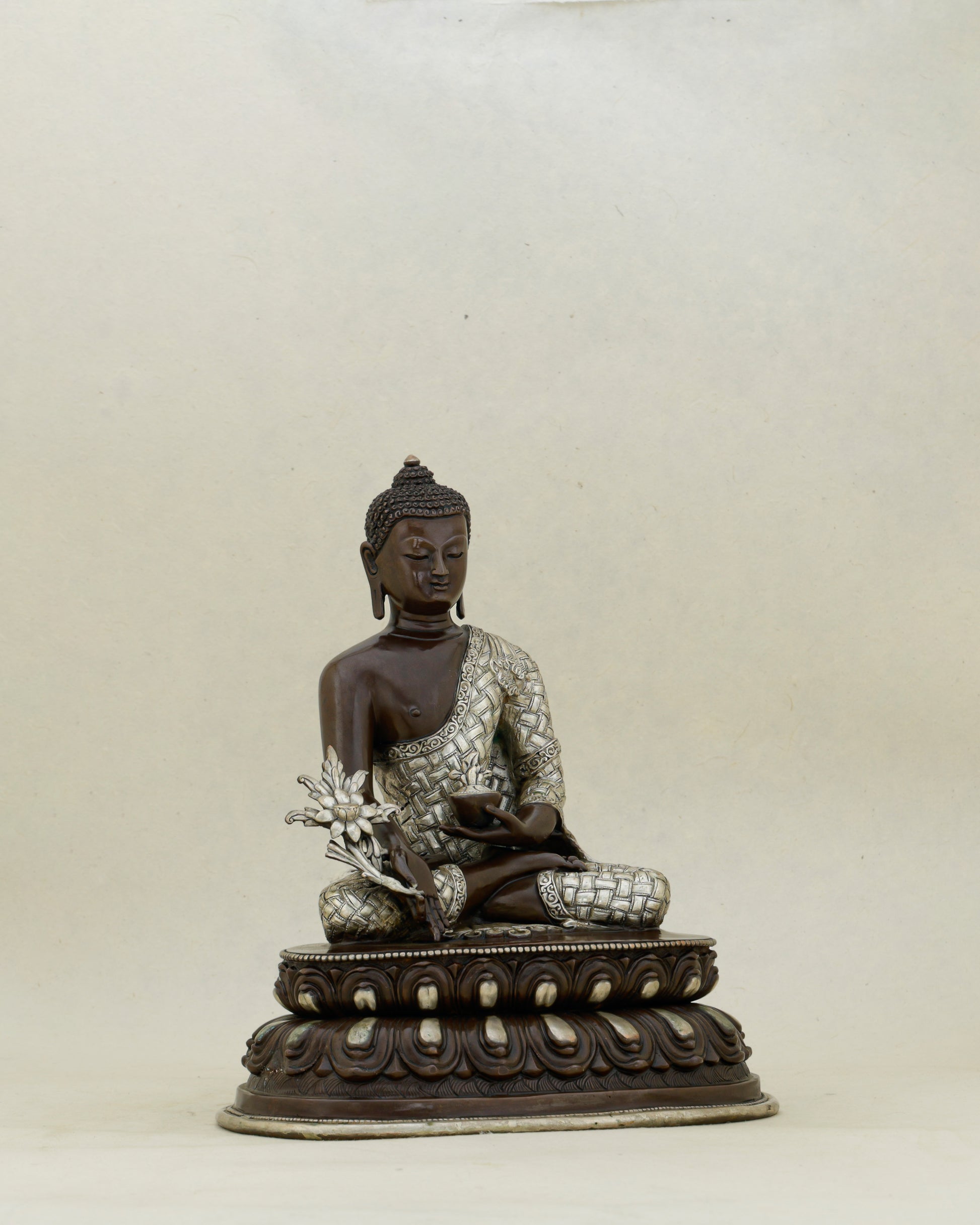 Bronze and Silver, Ancient and Healing | Oxidized Medicine Buddha From Nepal - Authentic Handcrafted Statue