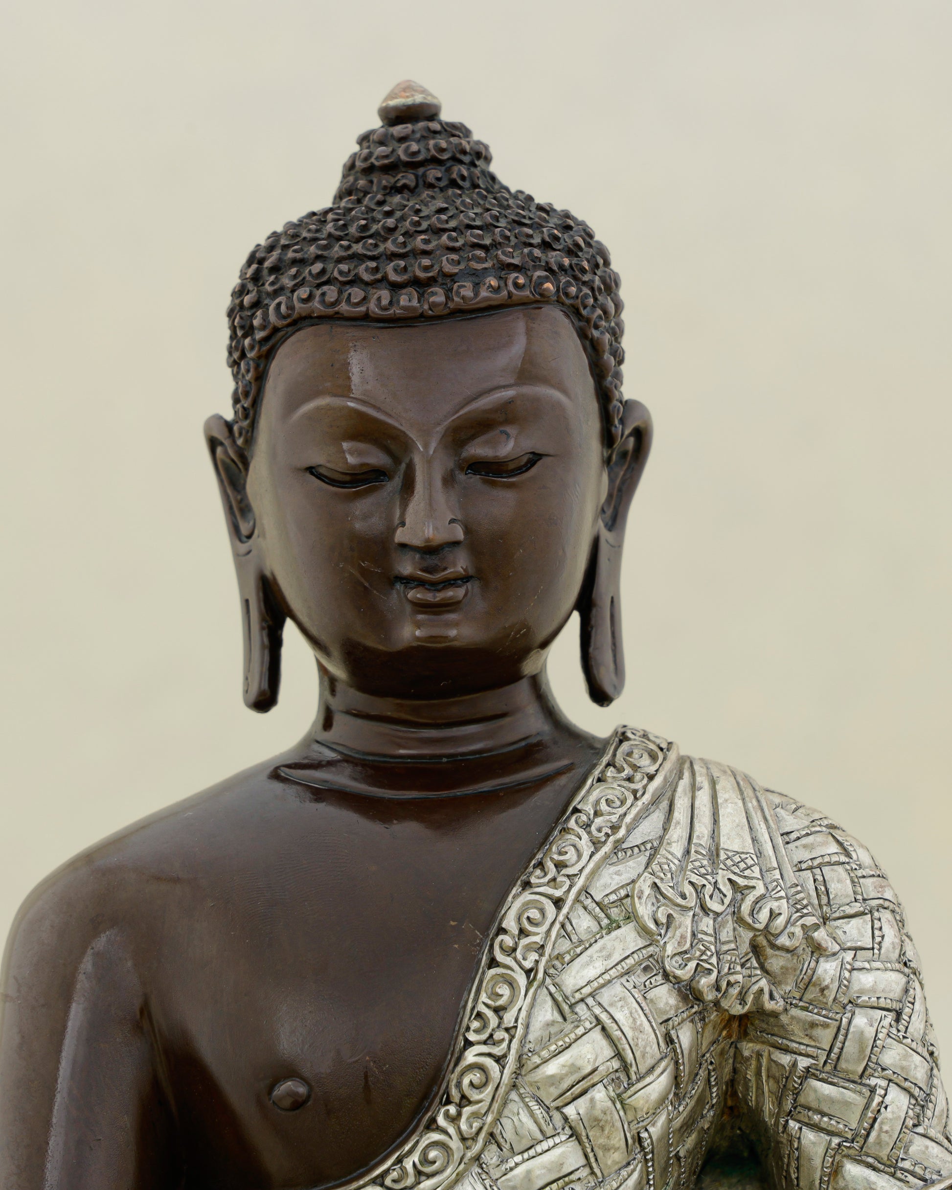 Bronze and Silver, Ancient and Healing | Oxidized Medicine Buddha From Nepal - Authentic Handcrafted Statue