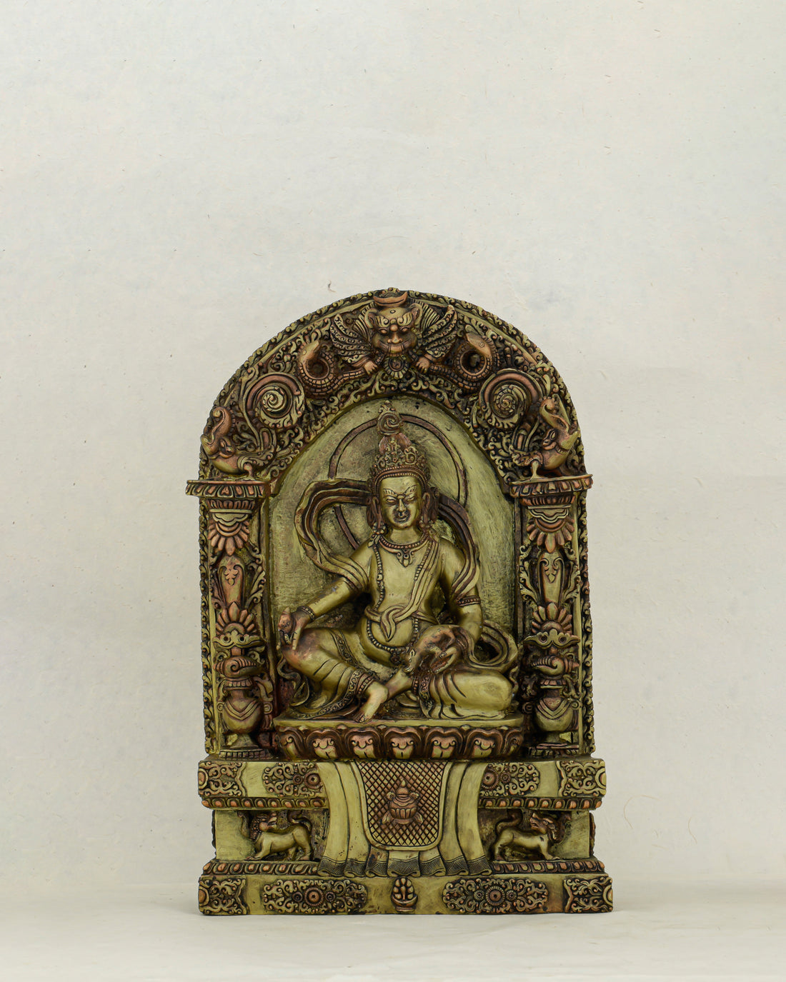 Wealth Enthroned in Copper | Nepalese Antique Dzambhala Shrine Statue - Handcrafted Buddhist Statue