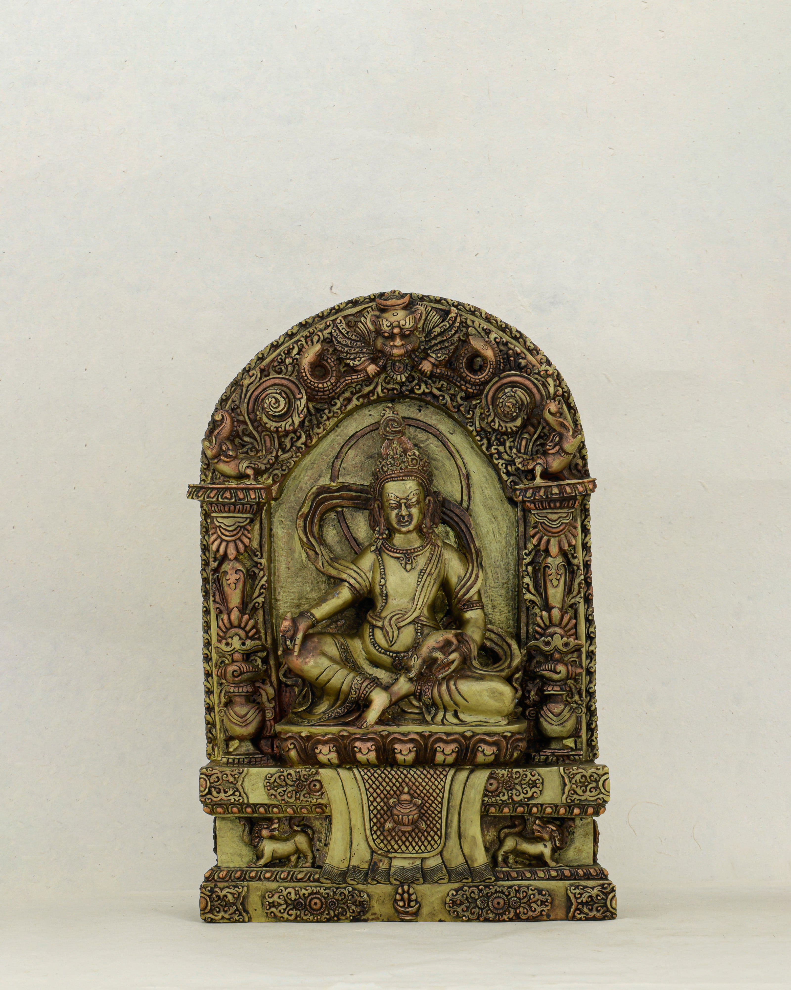 Wealth Enthroned in Copper | Nepalese Antique Dzambhala Shrine Statue
