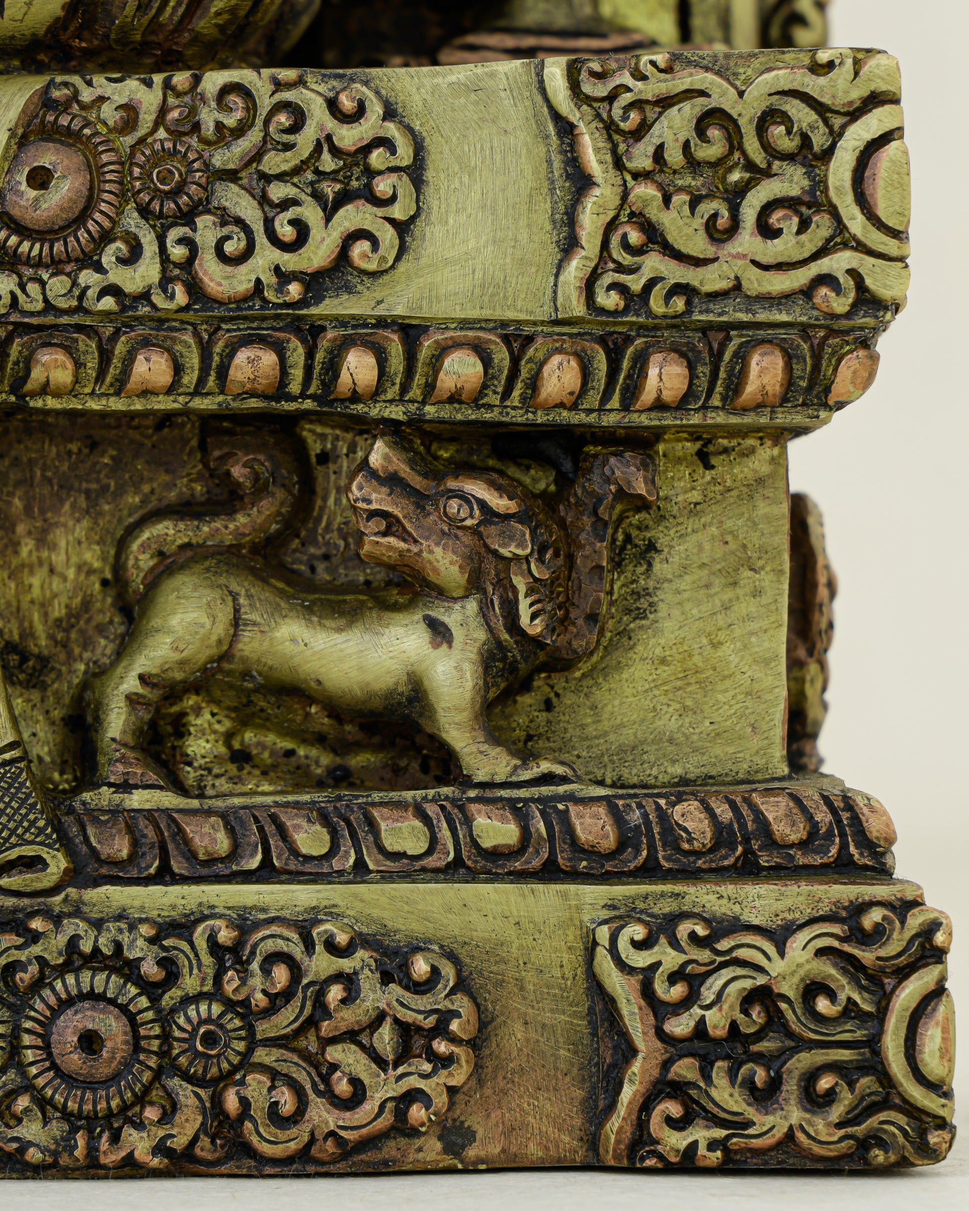 Wealth Enthroned in Copper | Nepalese Antique Dzambhala Shrine Statue - Authentic Handcrafted Statue