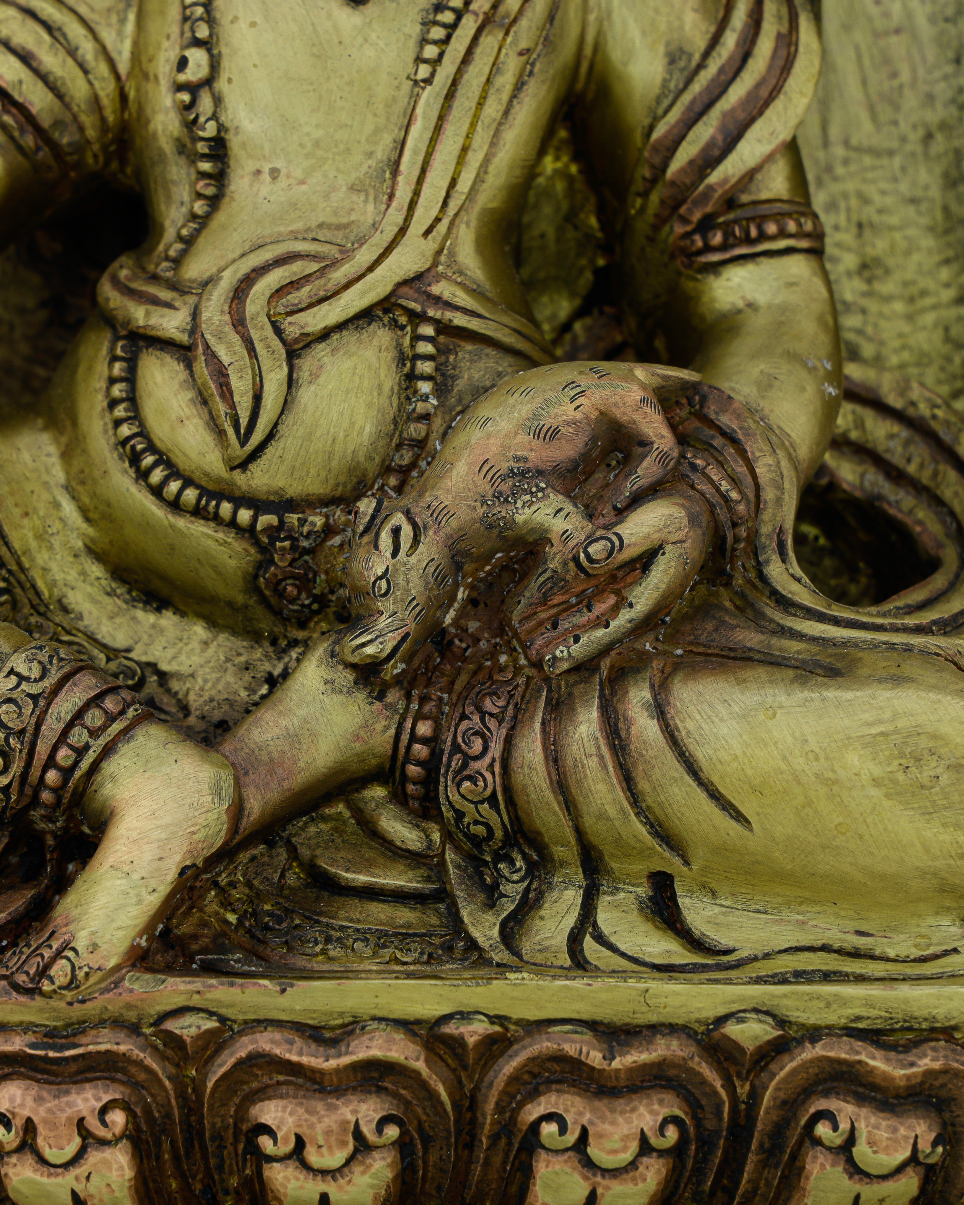 Wealth Enthroned in Copper | Nepalese Antique Dzambhala Shrine Statue
