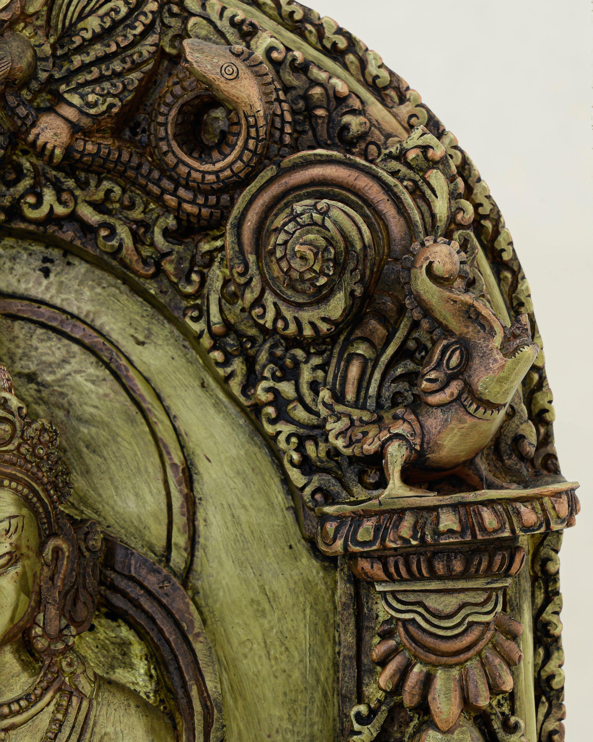 Wealth Enthroned in Copper | Nepalese Antique Dzambhala Shrine Statue - Authentic Handcrafted Statue