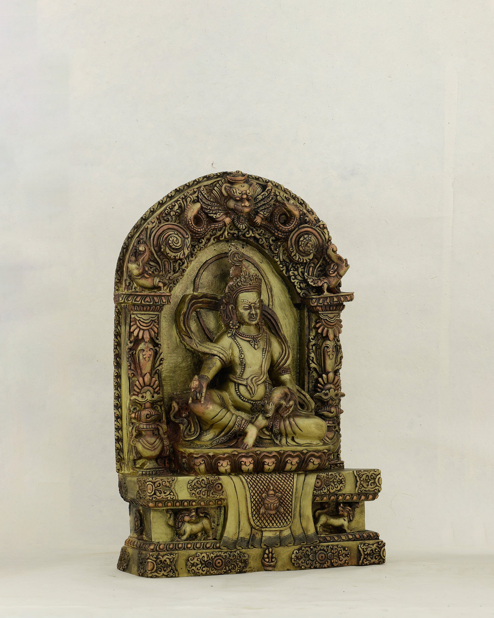 Wealth Enthroned in Copper | Nepalese Antique Dzambhala Shrine Statue - Authentic Handcrafted Statue