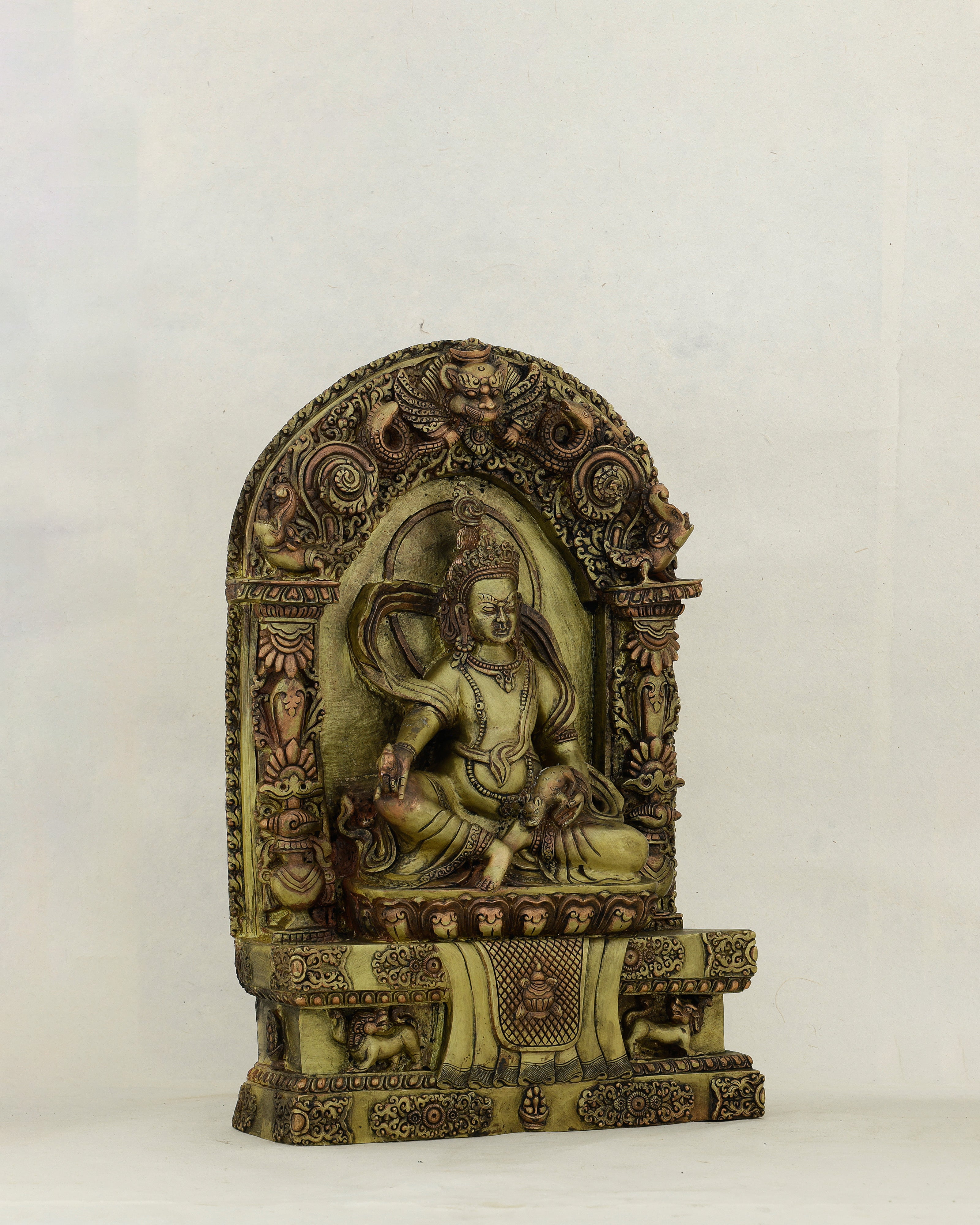 Wealth Enthroned in Copper | Nepalese Antique Dzambhala Shrine Statue