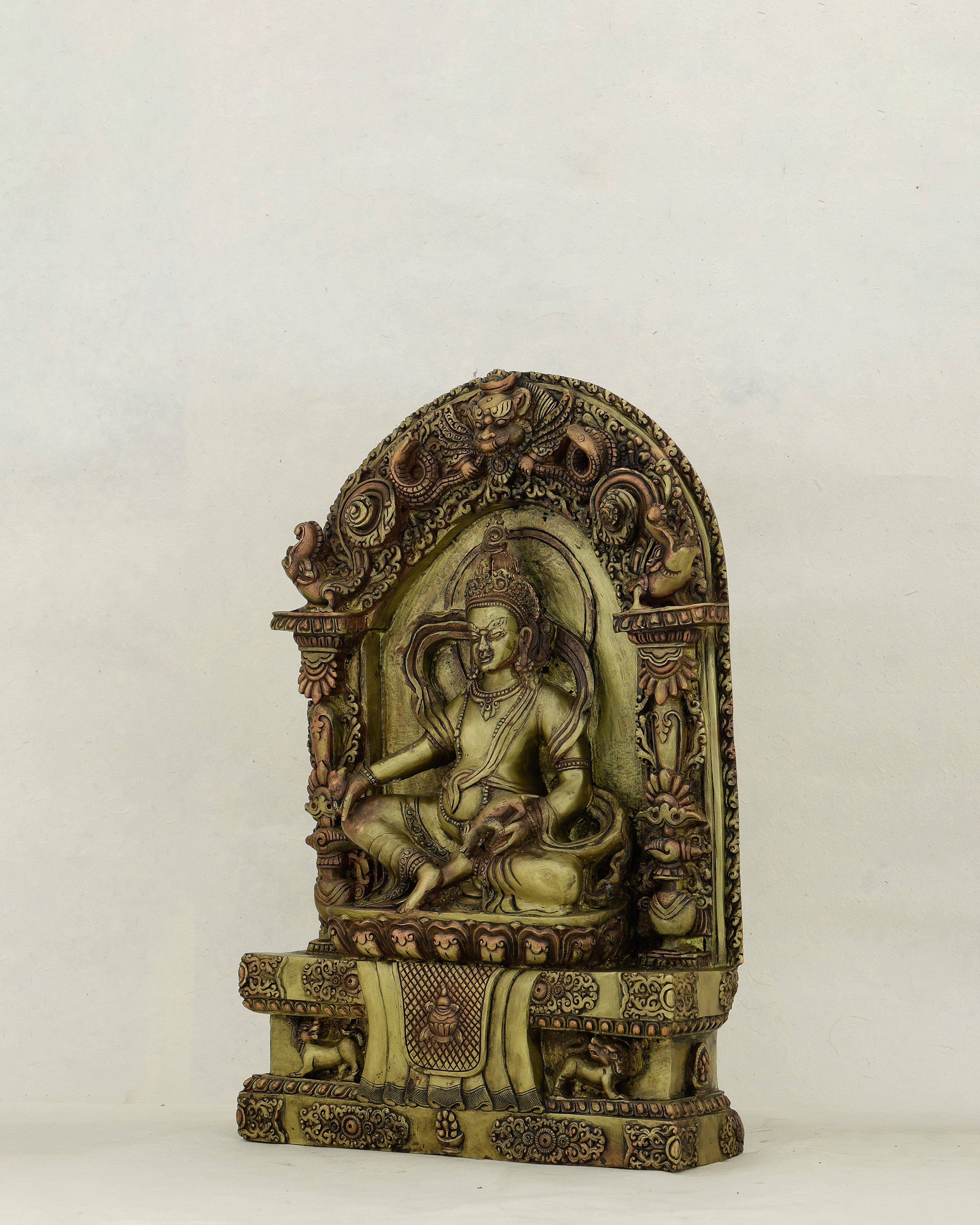 Wealth Enthroned in Copper | Nepalese Antique Dzambhala Shrine Statue