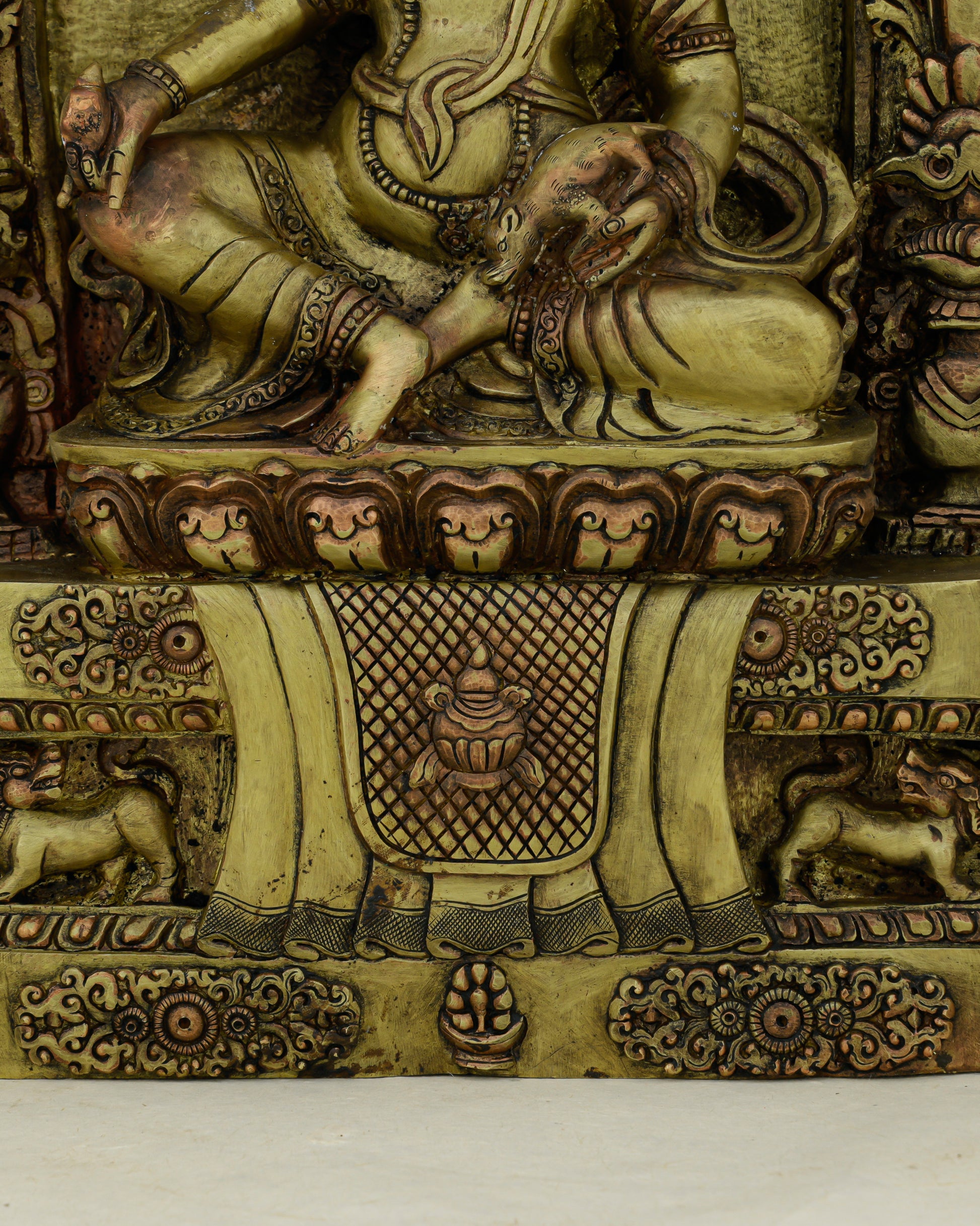 Wealth Enthroned in Copper | Nepalese Antique Dzambhala Shrine Statue - Authentic Handcrafted Statue