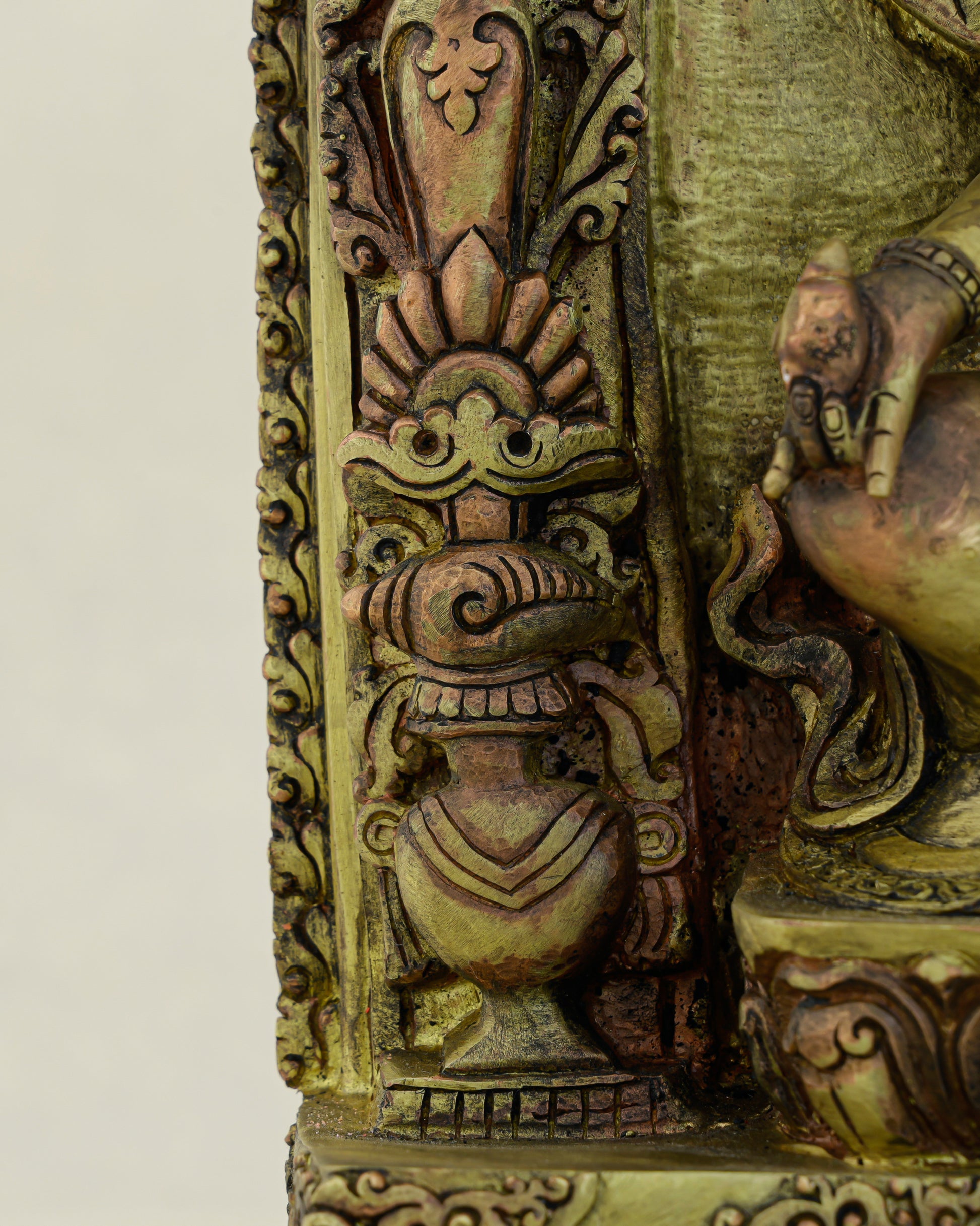 Wealth Enthroned in Copper | Nepalese Antique Dzambhala Shrine Statue - Authentic Handcrafted Statue