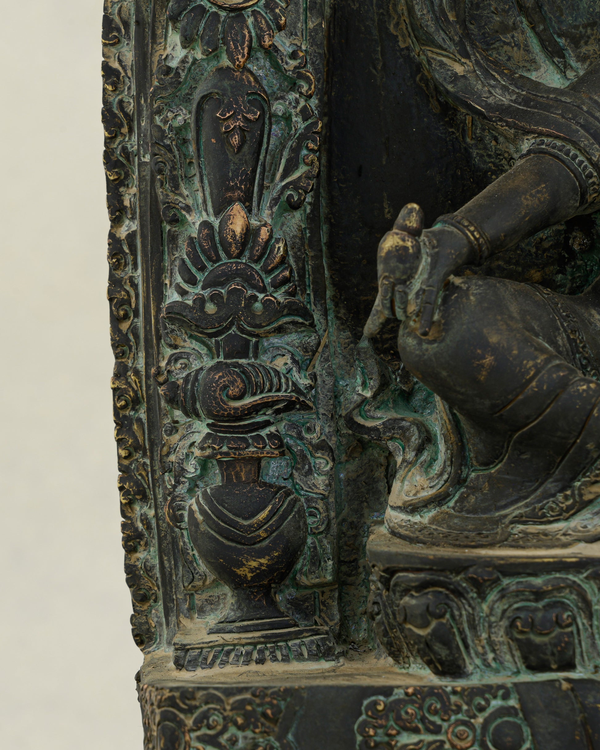 Ancient Wealth Rises from Darkness| Nepalese Antique Oxidized Dzambhala Shrine&nbsp; - Authentic Handcrafted Statue