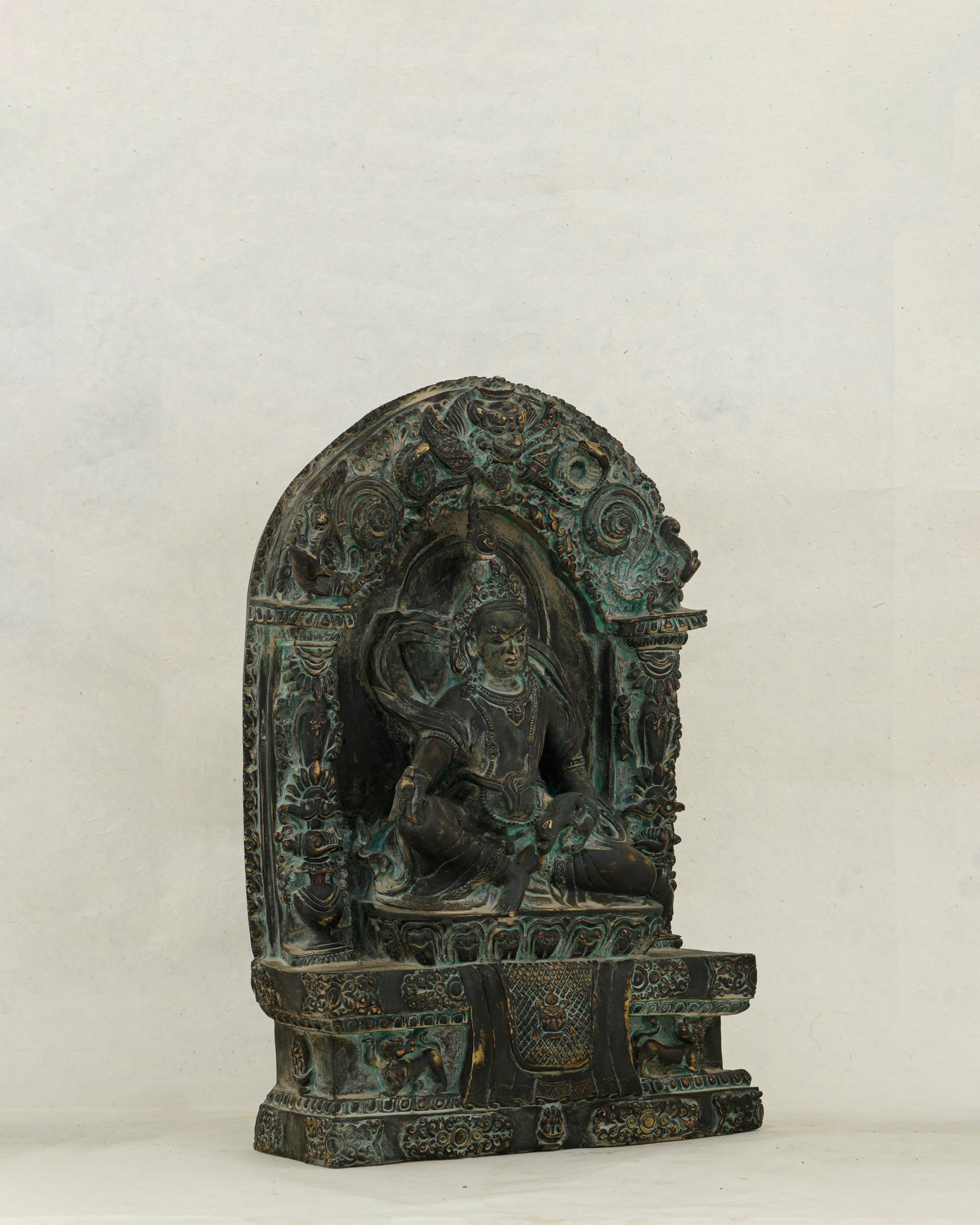 Ancient Wealth Rises from Darkness| Nepalese Antique Oxidized Dzambhala Shrine&nbsp; - Authentic Handcrafted Statue