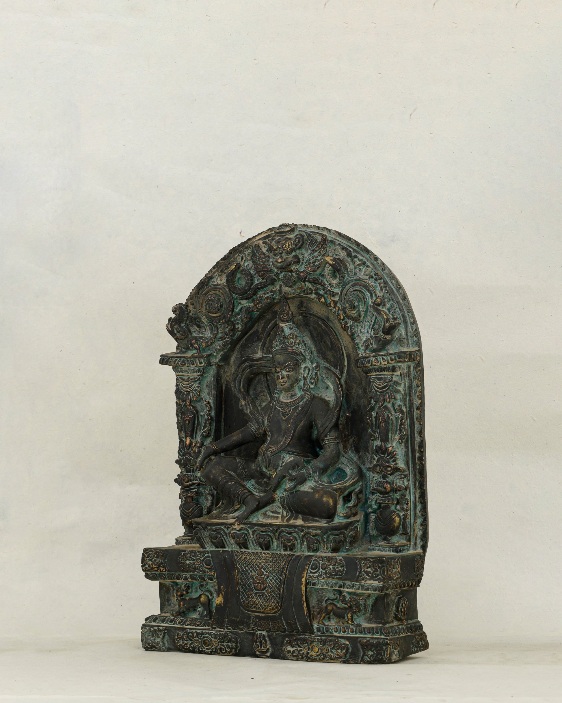 Ancient Wealth Rises from Darkness| Nepalese Antique Oxidized Dzambhala Shrine&nbsp; - Authentic Handcrafted Statue