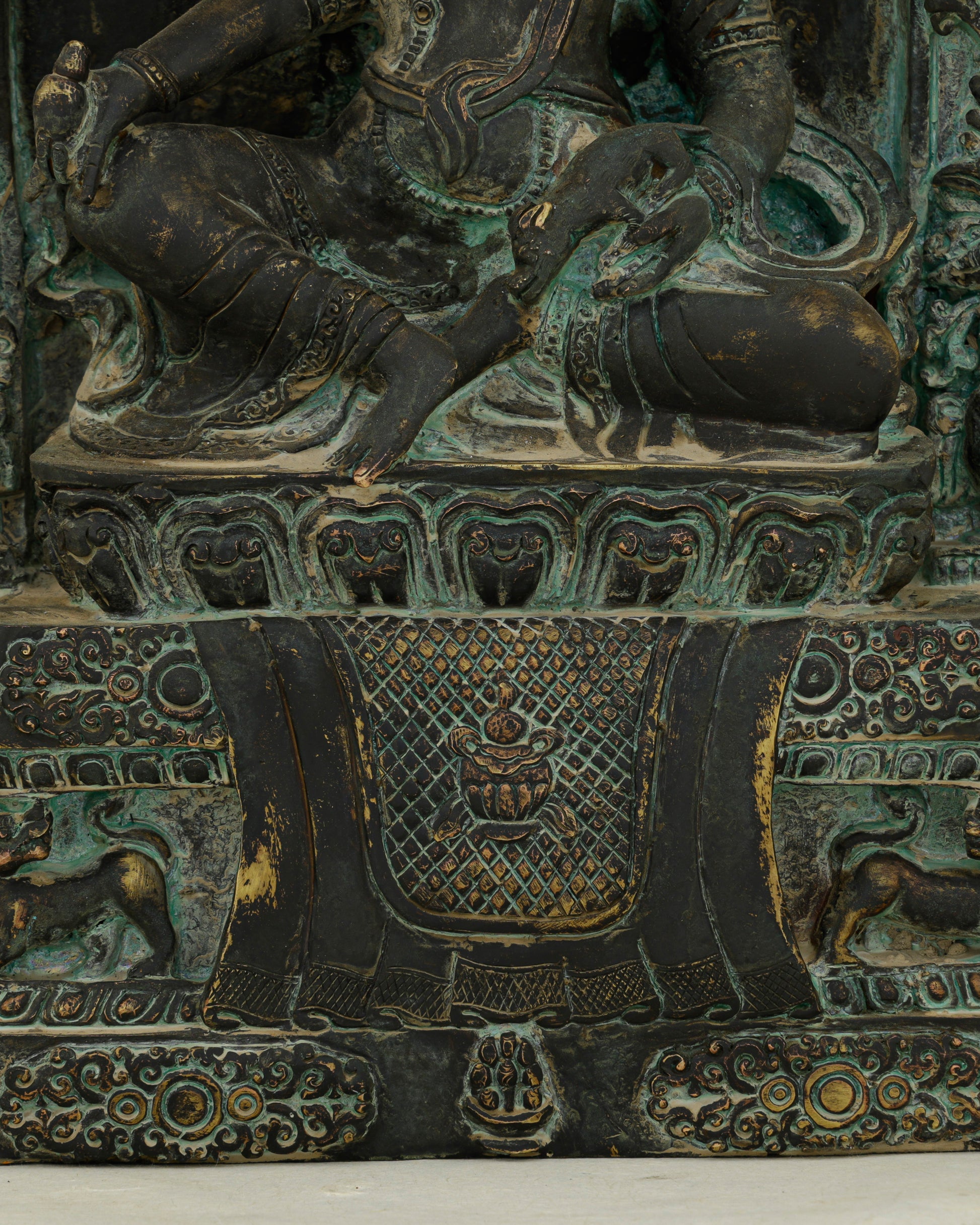 Ancient Wealth Rises from Darkness| Nepalese Antique Oxidized Dzambhala Shrine&nbsp; - Authentic Handcrafted Statue