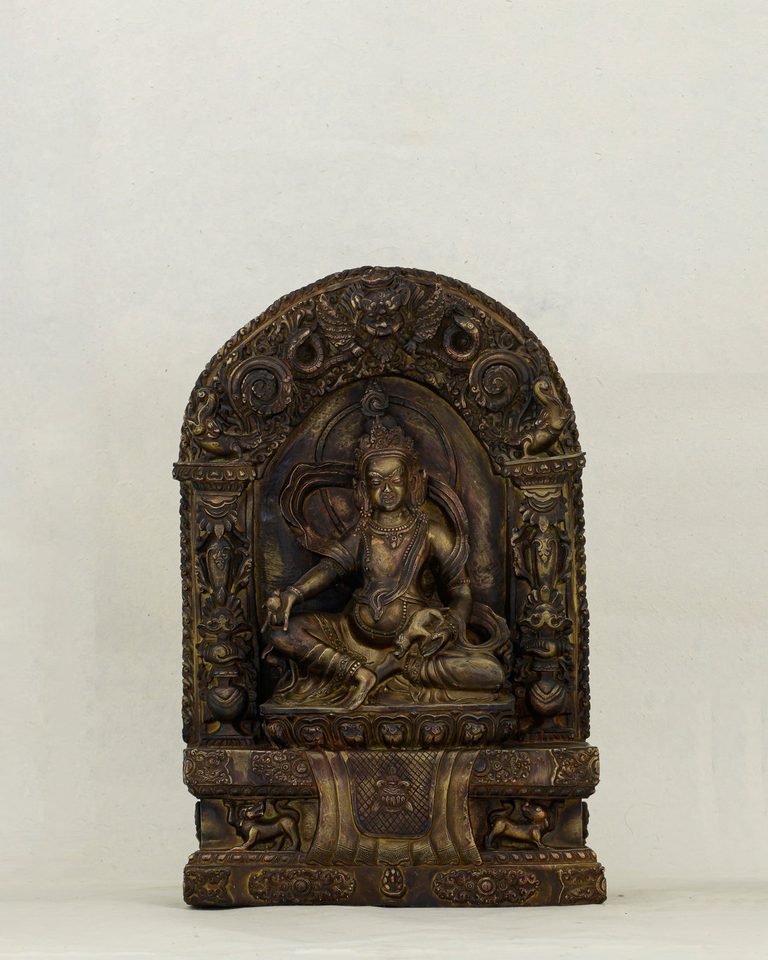 Copper-Kissed and Crown-Adorned | Nepalese Antique Dzambhala Shrine Statue That Flows With Fortune - Handcrafted Buddhist Statue