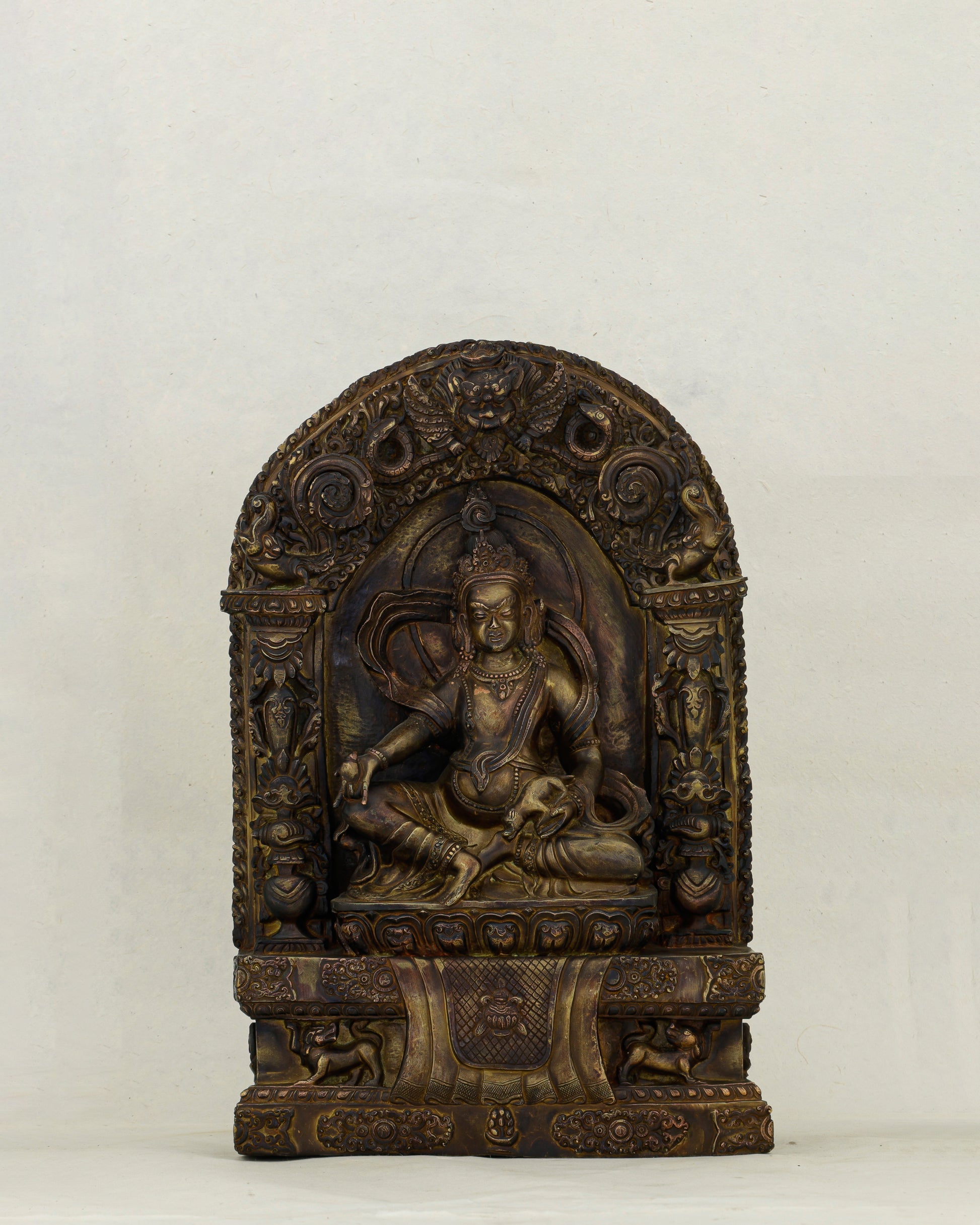 Copper-Kissed and Crown-Adorned | Nepalese Antique Dzambhala Shrine Statue That Flows With Fortune - Authentic Handcrafted Statue