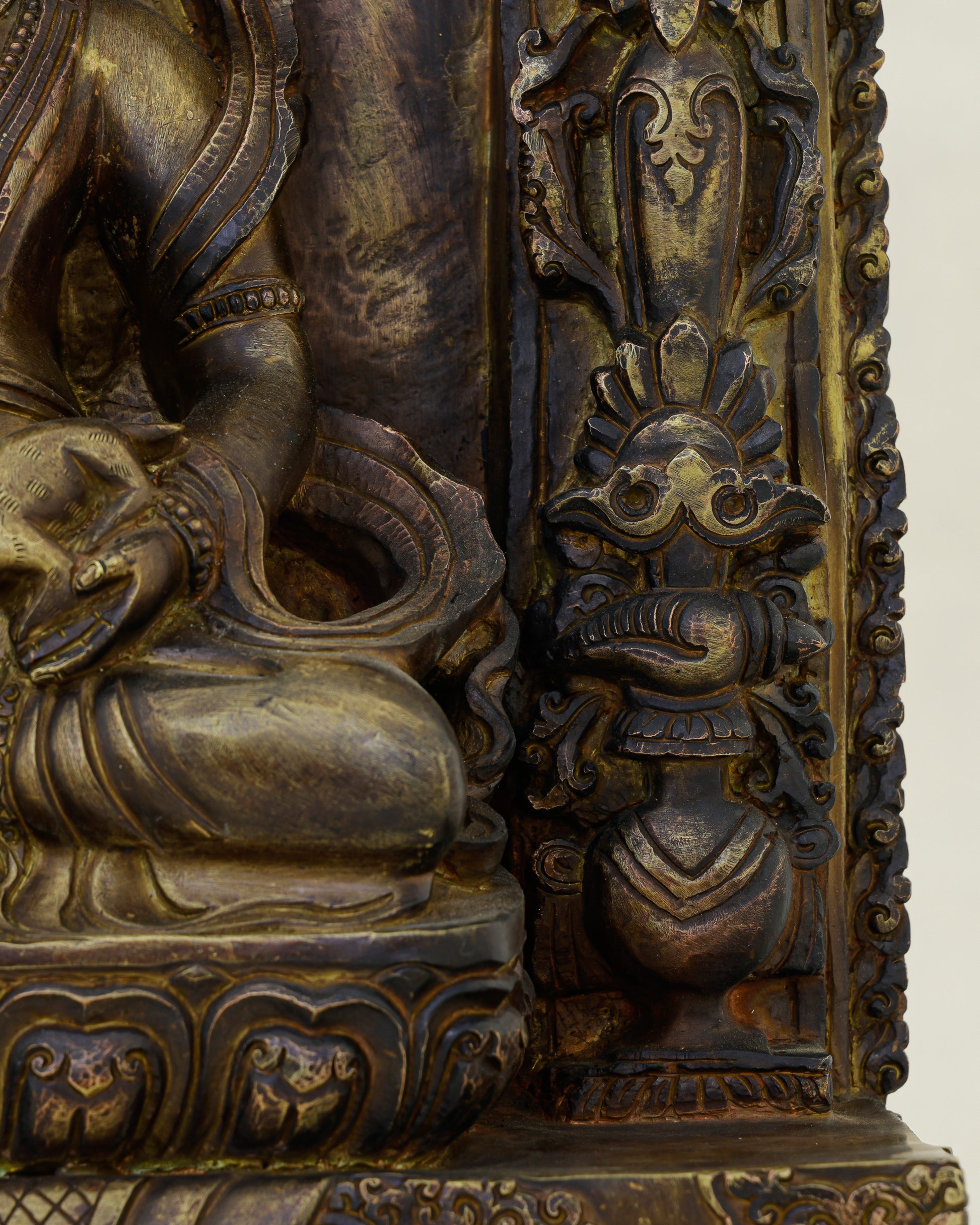 Copper-Kissed and Crown-Adorned | Nepalese Antique Dzambhala Shrine Statue That Flows With Fortune - Authentic Handcrafted Statue