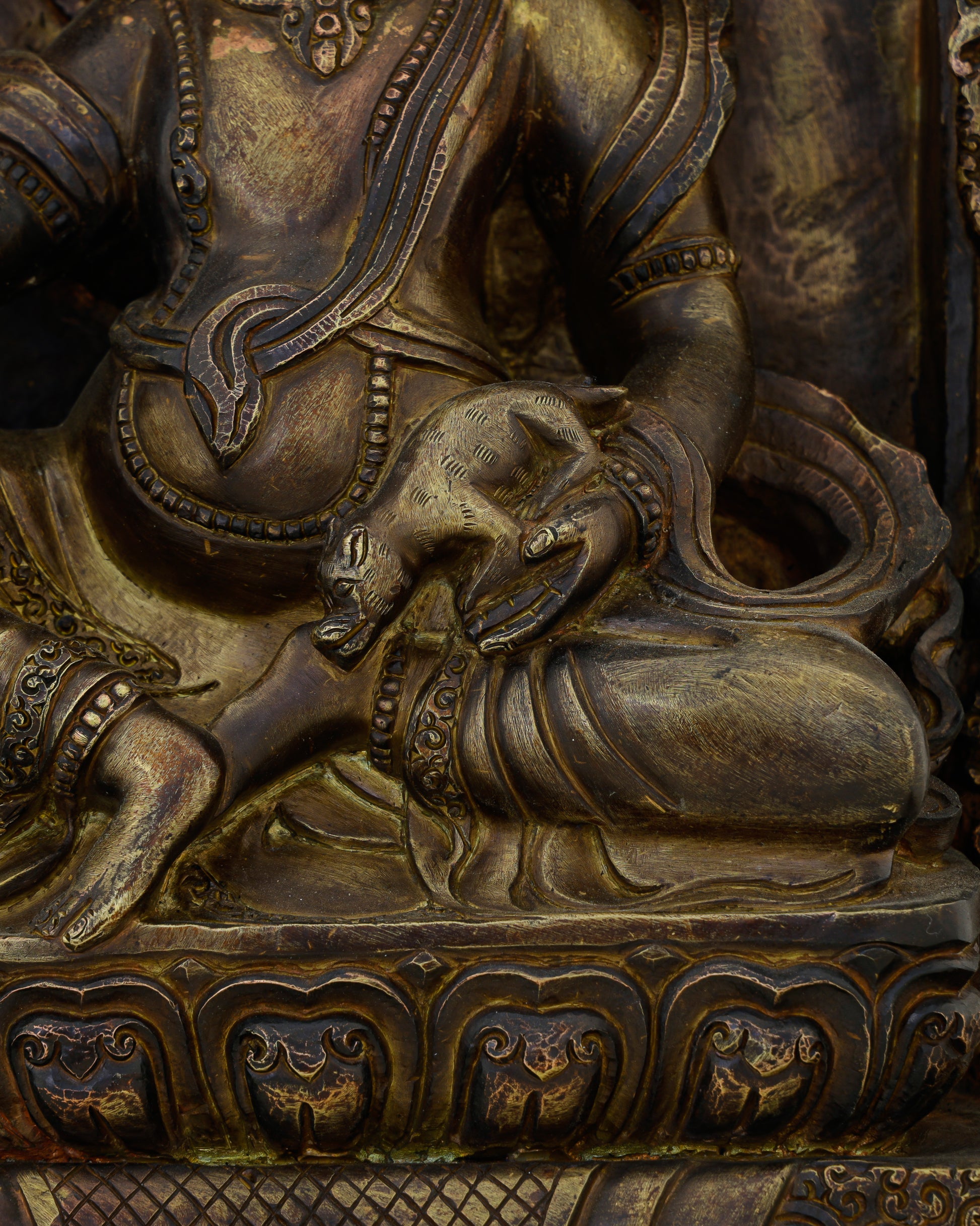 Copper-Kissed and Crown-Adorned | Nepalese Antique Dzambhala Shrine Statue That Flows With Fortune - Authentic Handcrafted Statue