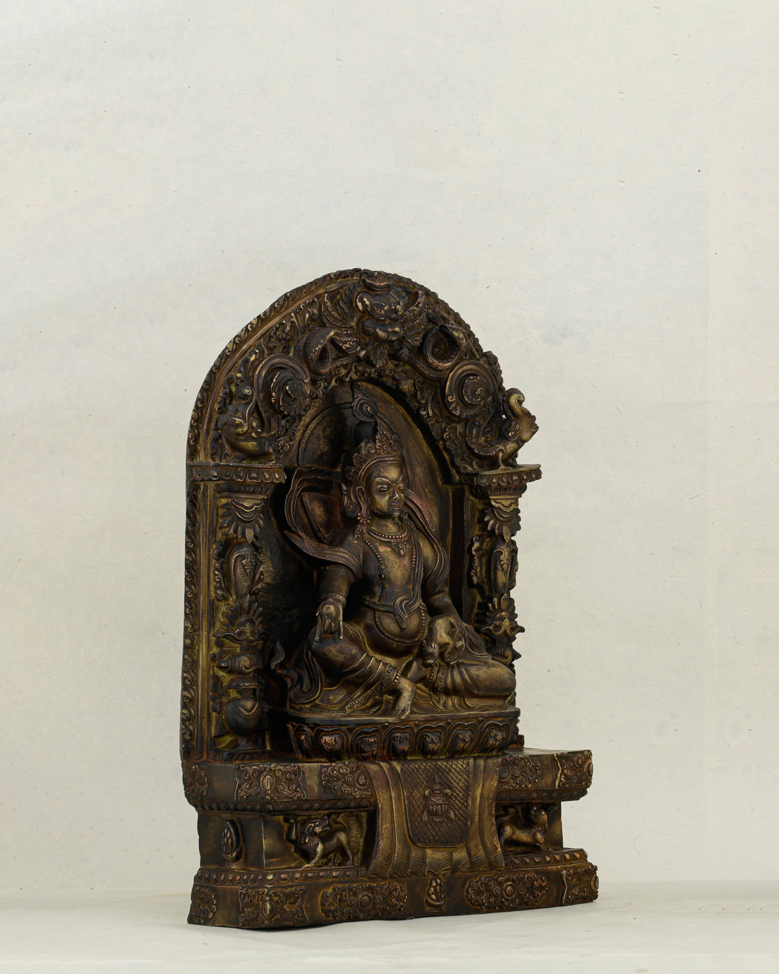 Copper-Kissed and Crown-Adorned | Nepalese Antique Dzambhala Shrine Statue That Flows With Fortune - Handcrafted Buddhist Statue - Authentic Sacred Art