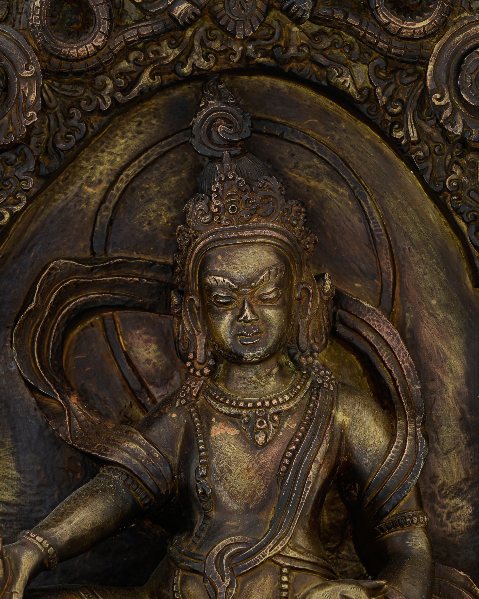 Copper-Kissed and Crown-Adorned | Nepalese Antique Dzambhala Shrine Statue That Flows With Fortune - Authentic Handcrafted Statue