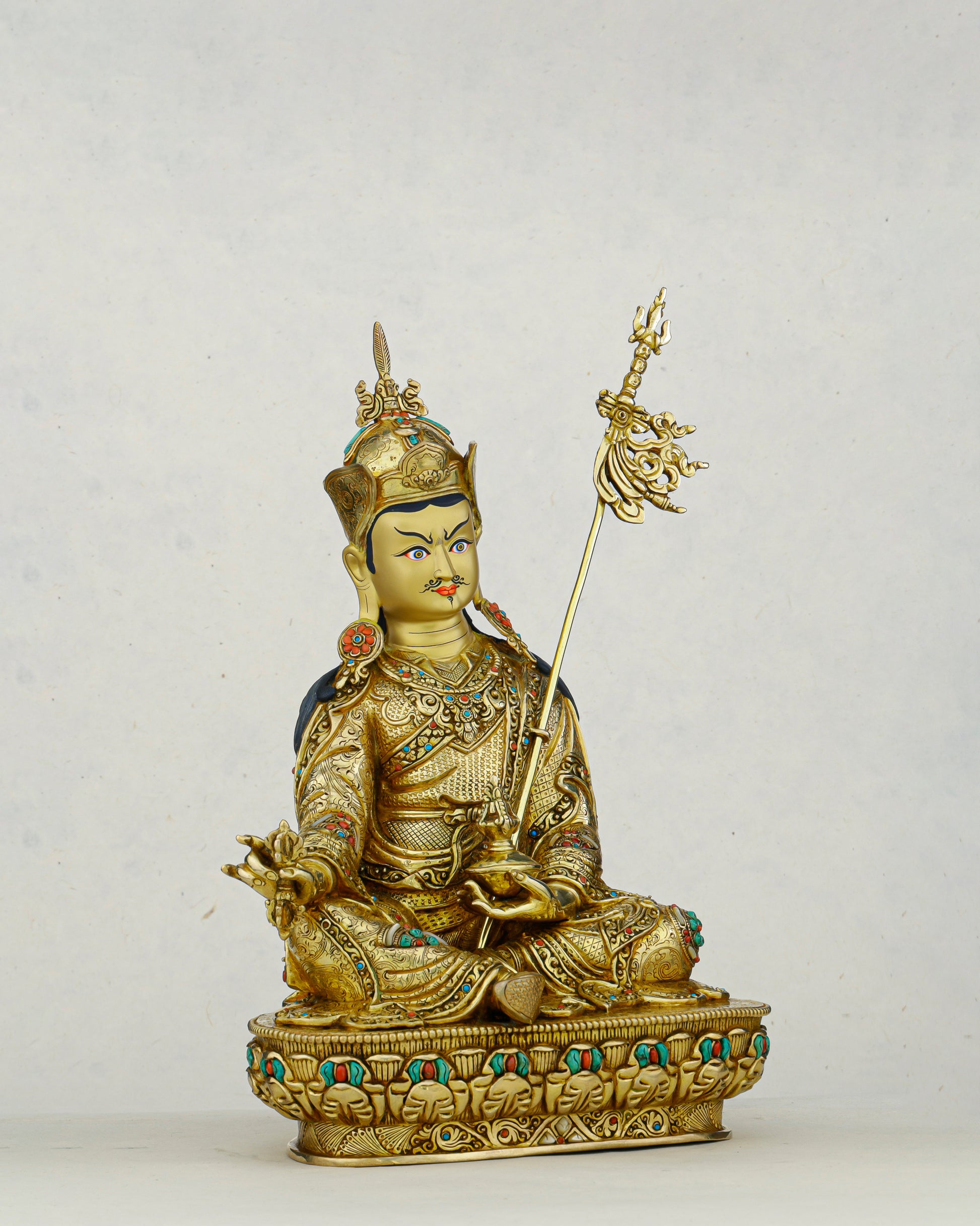 Gold and Fire, Lotus and Thunder | 24K Gilded Guru Rinpoche Statue - Authentic Handcrafted Statue