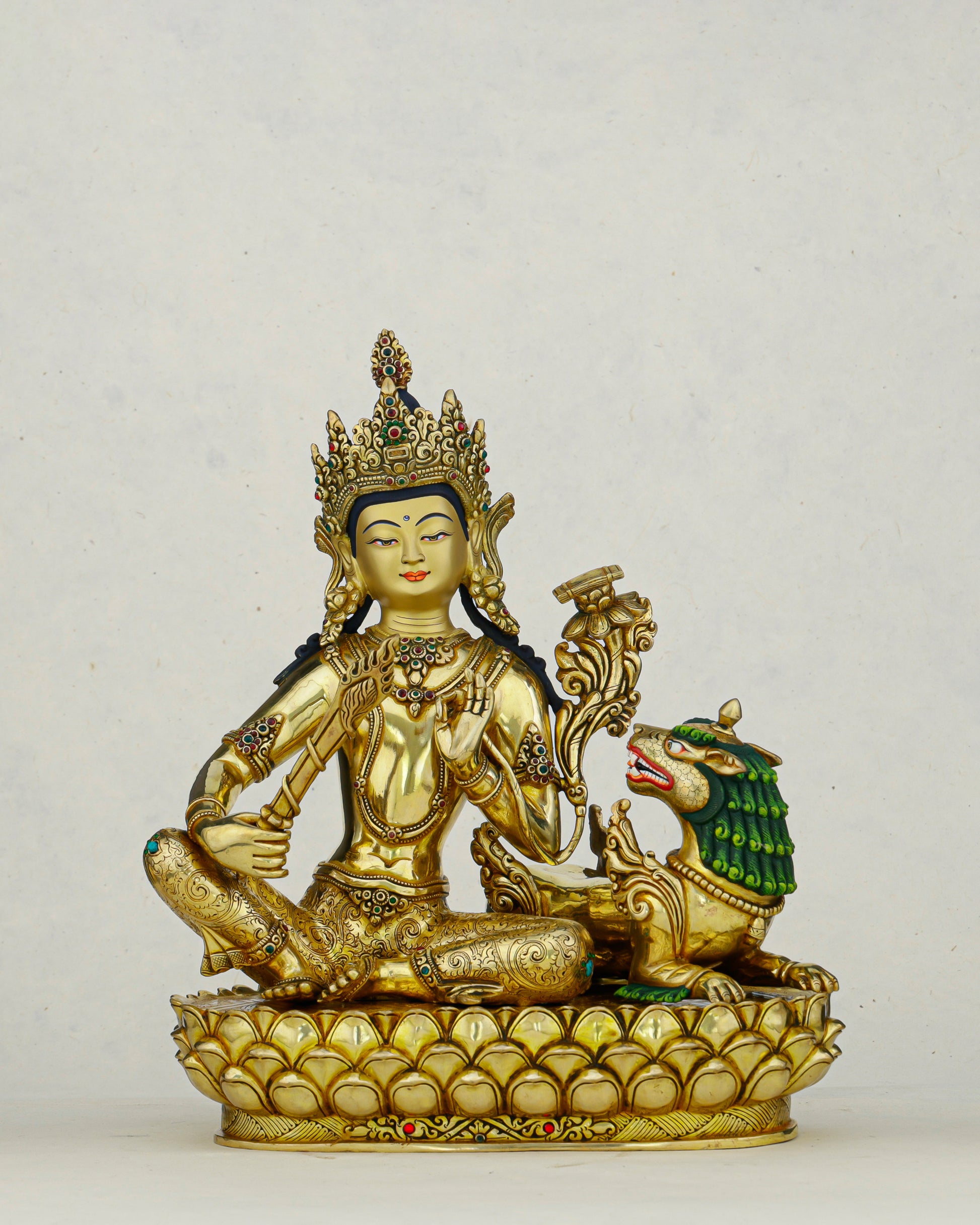 The Wisdom Roar That Shakes the World | 24K Gilded Simhanada Manjushri - Authentic Handcrafted Statue