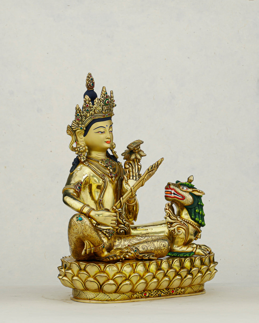 The Wisdom Roar That Shakes the World | 24K Gilded Simhanada Manjushri - Handcrafted Buddhist Statue - Authentic Sacred Art