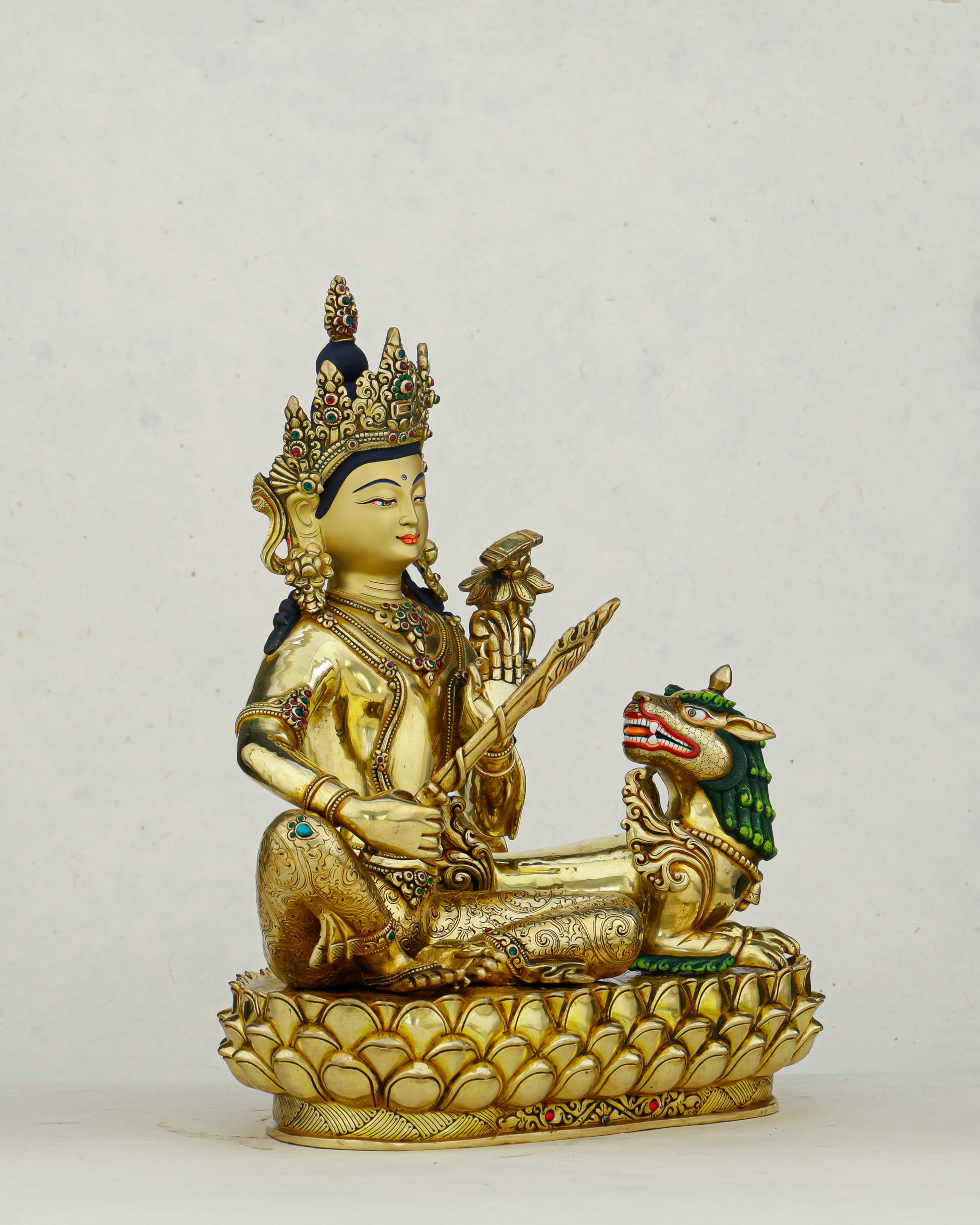 The Wisdom Roar That Shakes the World | 24K Gilded Simhanada Manjushri - Authentic Handcrafted Statue